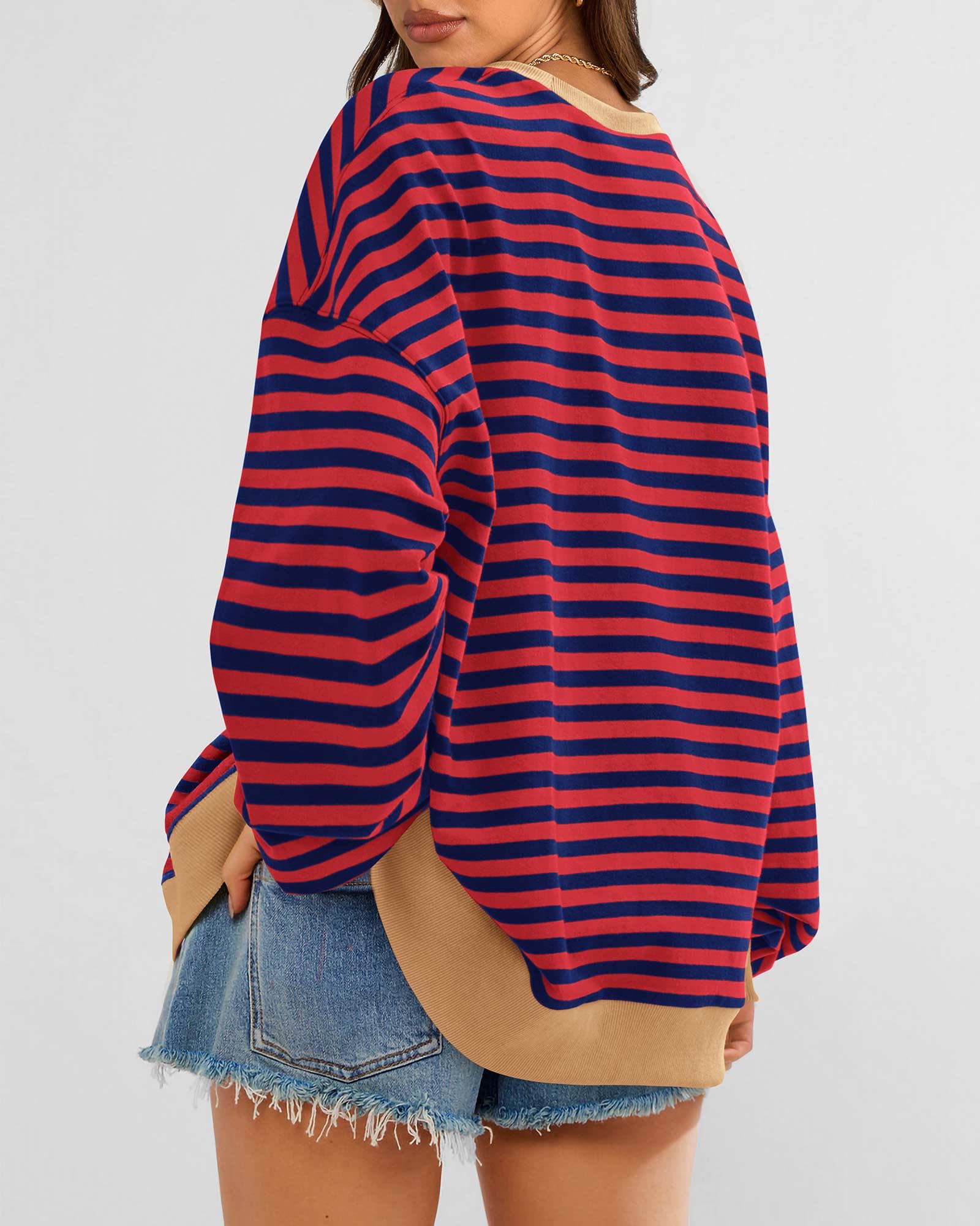 BTFBM Sweatshirt For Women Summer Crewneck Long Sleeve Oversized Striped Pullover Tops Y2K Clothes Workout Shirt