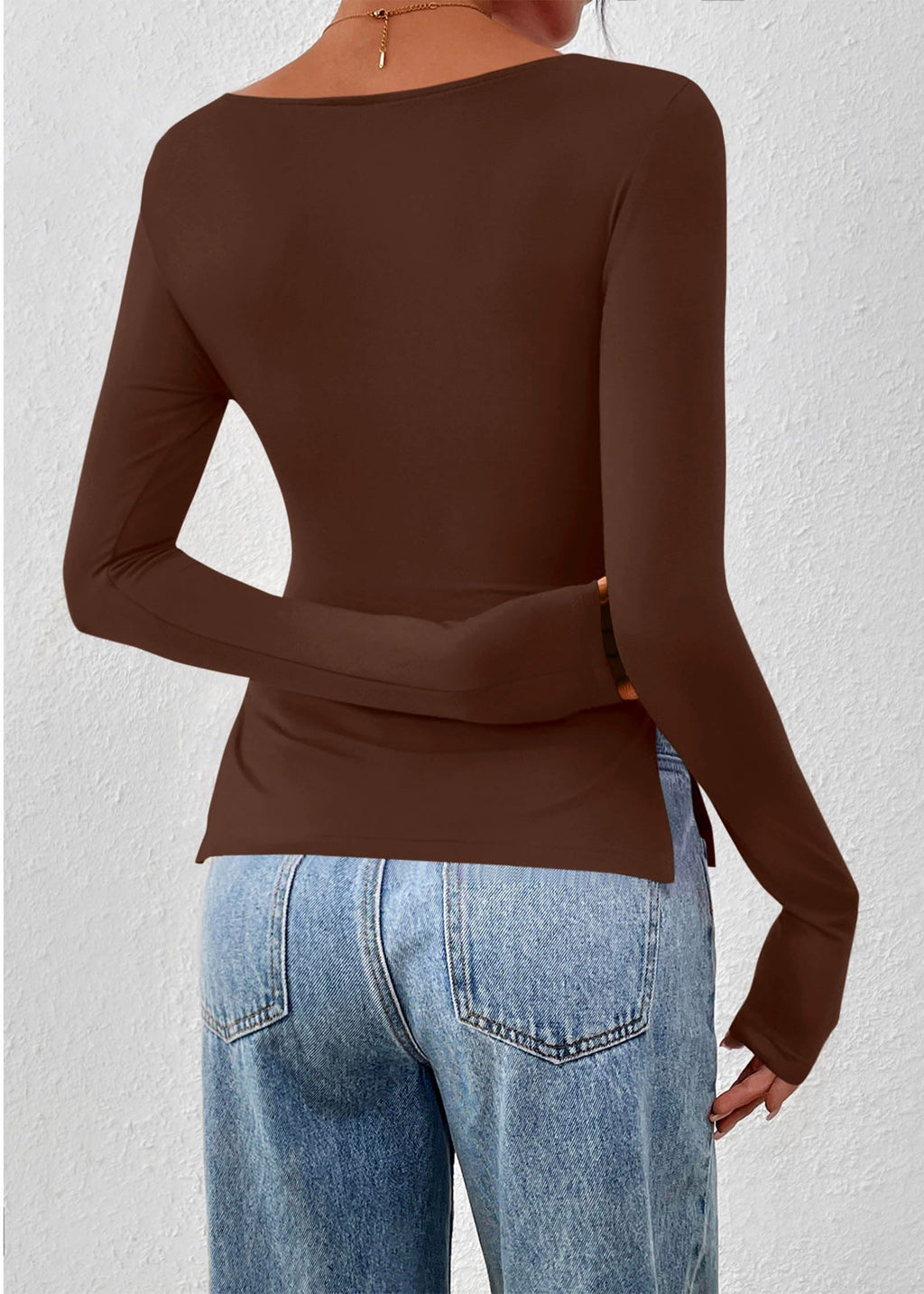FreshPretty Long Sleeve Shirts for Women Fall Casual Boat Neck Knit Workout Going Out Tops Fitted Side Slit Basic Tees