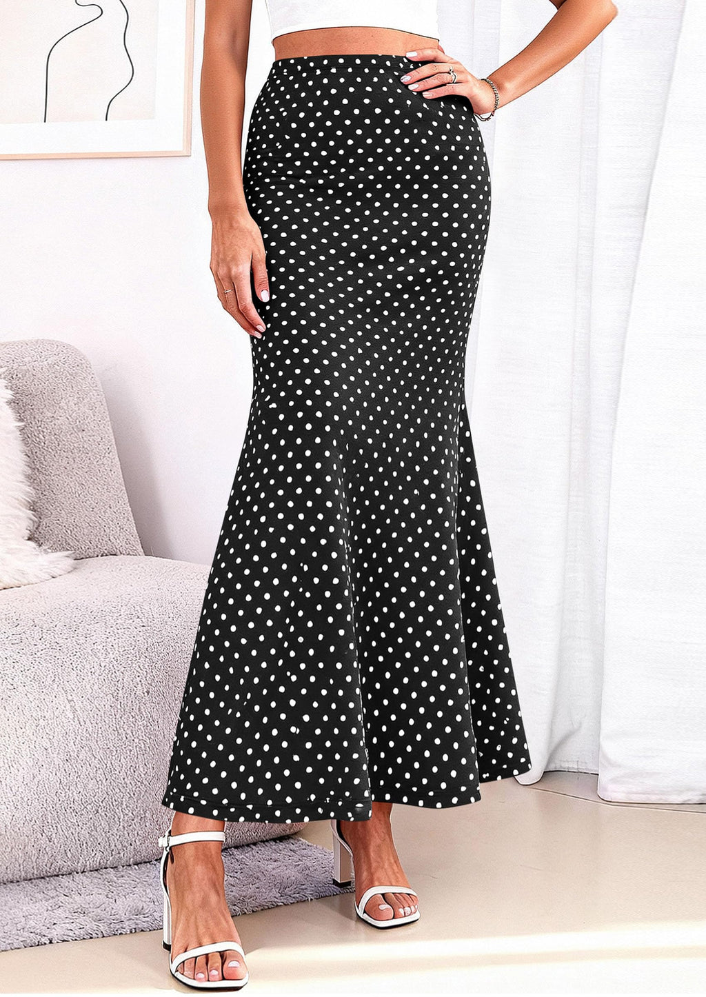 PRETTYGARDEN Maxi Skirts for Women Summer Flowy High Waisted Polka Dot Mermaid Office Work Spring Fashion Long Skirt