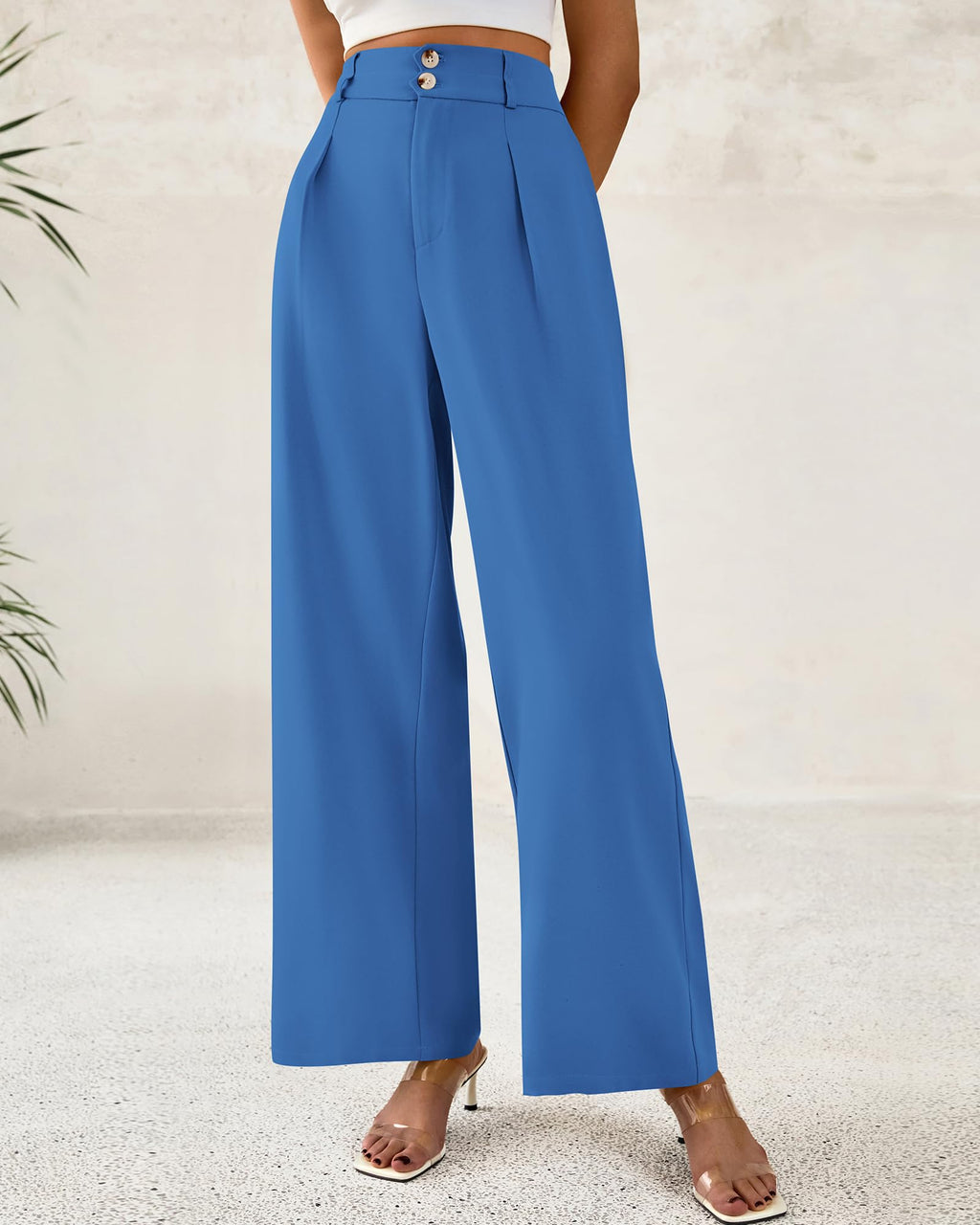 BTFBM Women Wide Leg Dress Pants High Waisted Button Pleated Business Casual Trousers Office Work Palazzo Pants