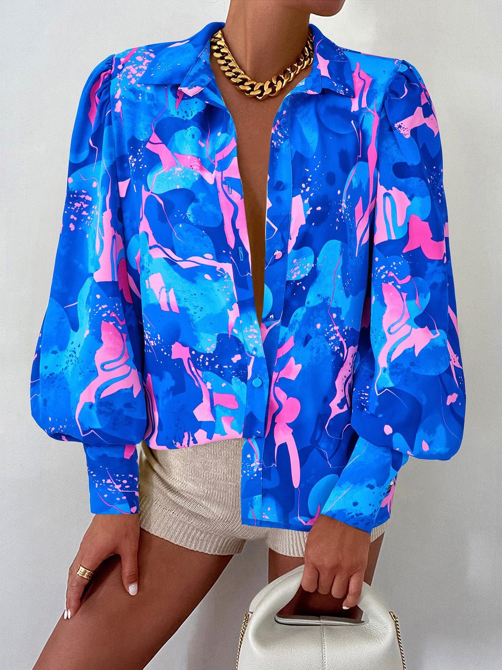 BTFBM Women Fashion Button Down Shirts V Neck Boho Printed Long Sleeve Blouses Dressy Casual Spring Fall Tops