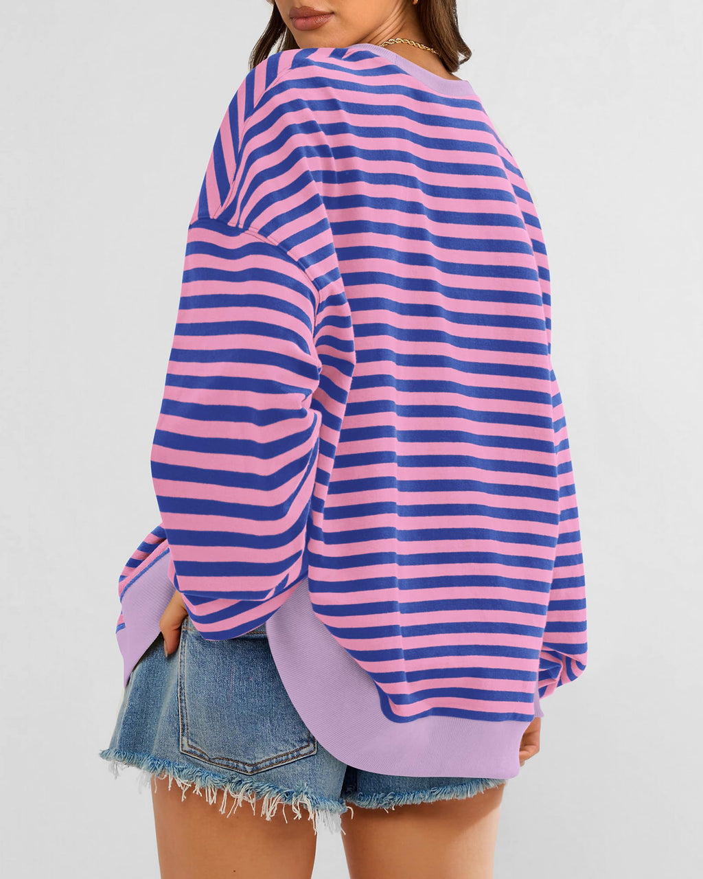 BTFBM Sweatshirt For Women Summer Crewneck Long Sleeve Oversized Striped Pullover Tops Y2K Clothes Workout Shirt