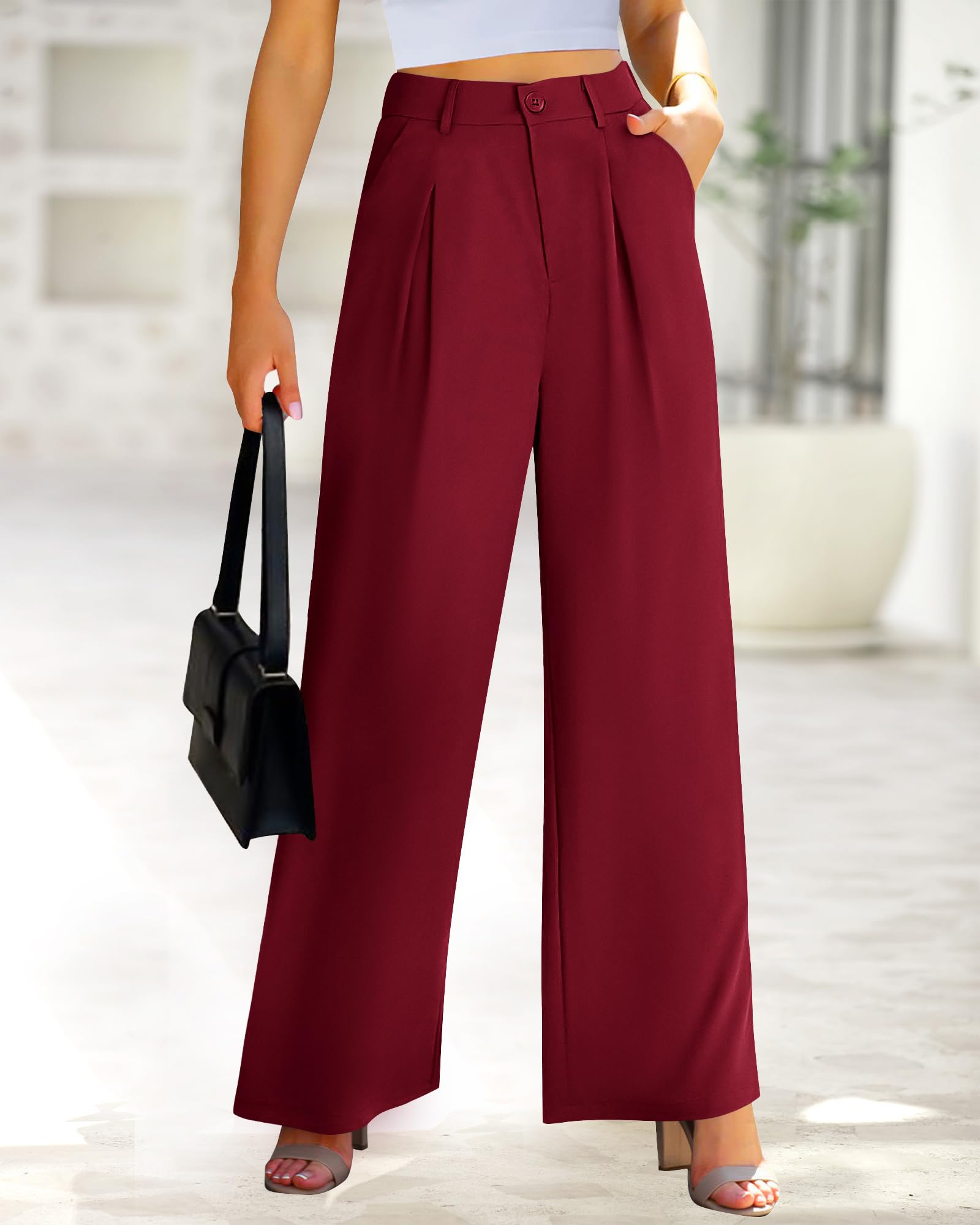 BTFBM Women High Waist Palazzo Pants Spring Casual Wide Leg Trousers Loose Work Office Business Suit Pant Pockets
