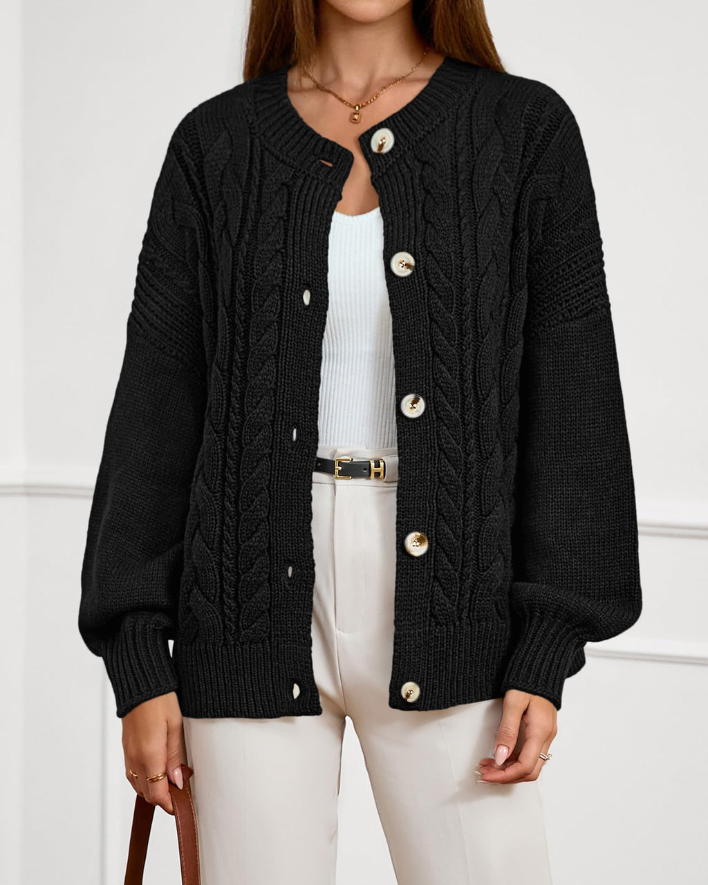 FreshPretty Chunky Cardigan Sweaters for Women Fall Fashion Button Long Sleeve Loose Cable Knit Winter Coats Outerwear