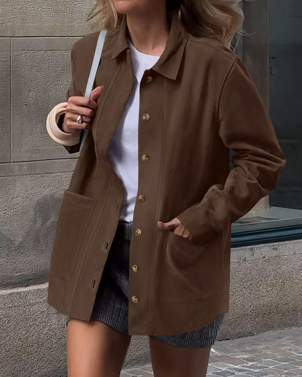 BTFBM Faux Suede Jacket Women Fall Fashion Leather Jackets Long Sleeve Button Down Winter Coats Shackets Outerwear
