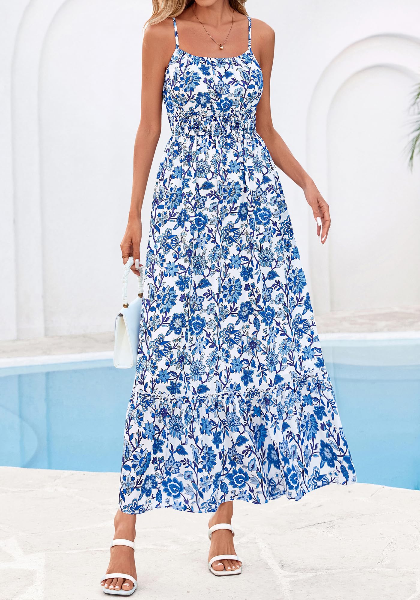 BTFBM Summer Dresses for Women Sundresses Sleeveless Spaghetti Strap Boho Beach Vacation Outfits Spring Maxi Dress