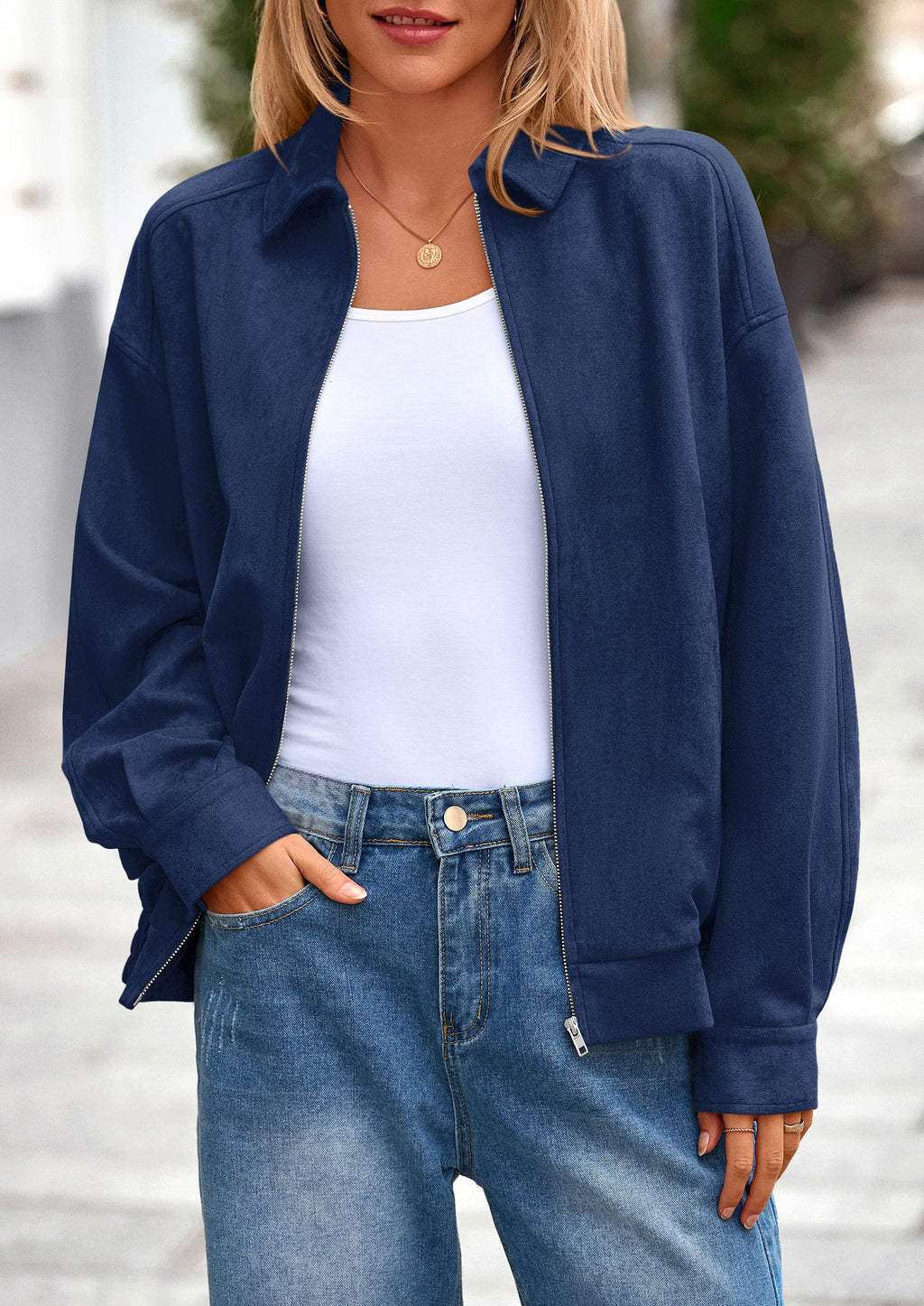 PRETTYGARDEN Faux Suede Bomber Jacket Women Fall Fashion Casual Zip Up Oversized Trendy Winter Clothing Outerwear Coats