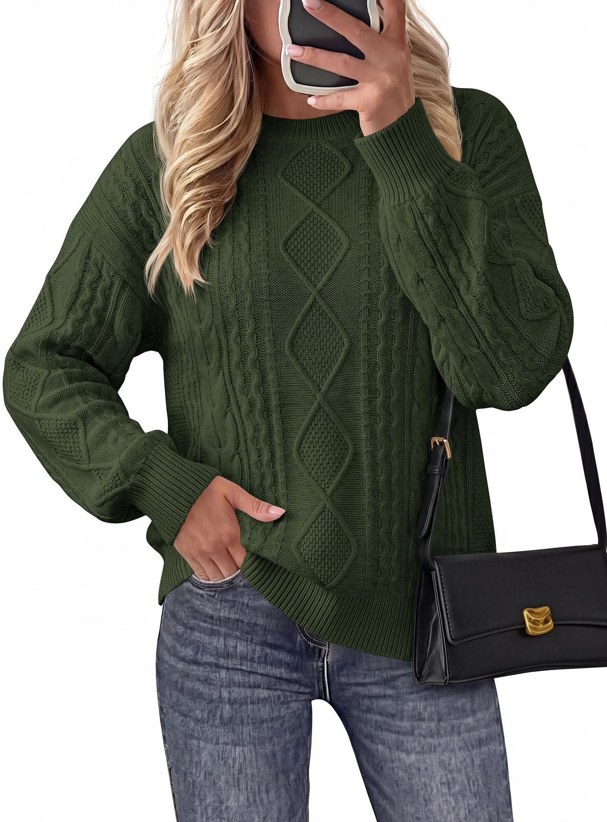 PRETTYGARDEN Women's Crewneck Cable Knit Sweater Pullover Tops Soft Luxury,Long Sleeve Sweaters,Chunky Texture,Fall Outfits,Warm Layering,Daily Wear,Work Holiday,Winter Going out Top