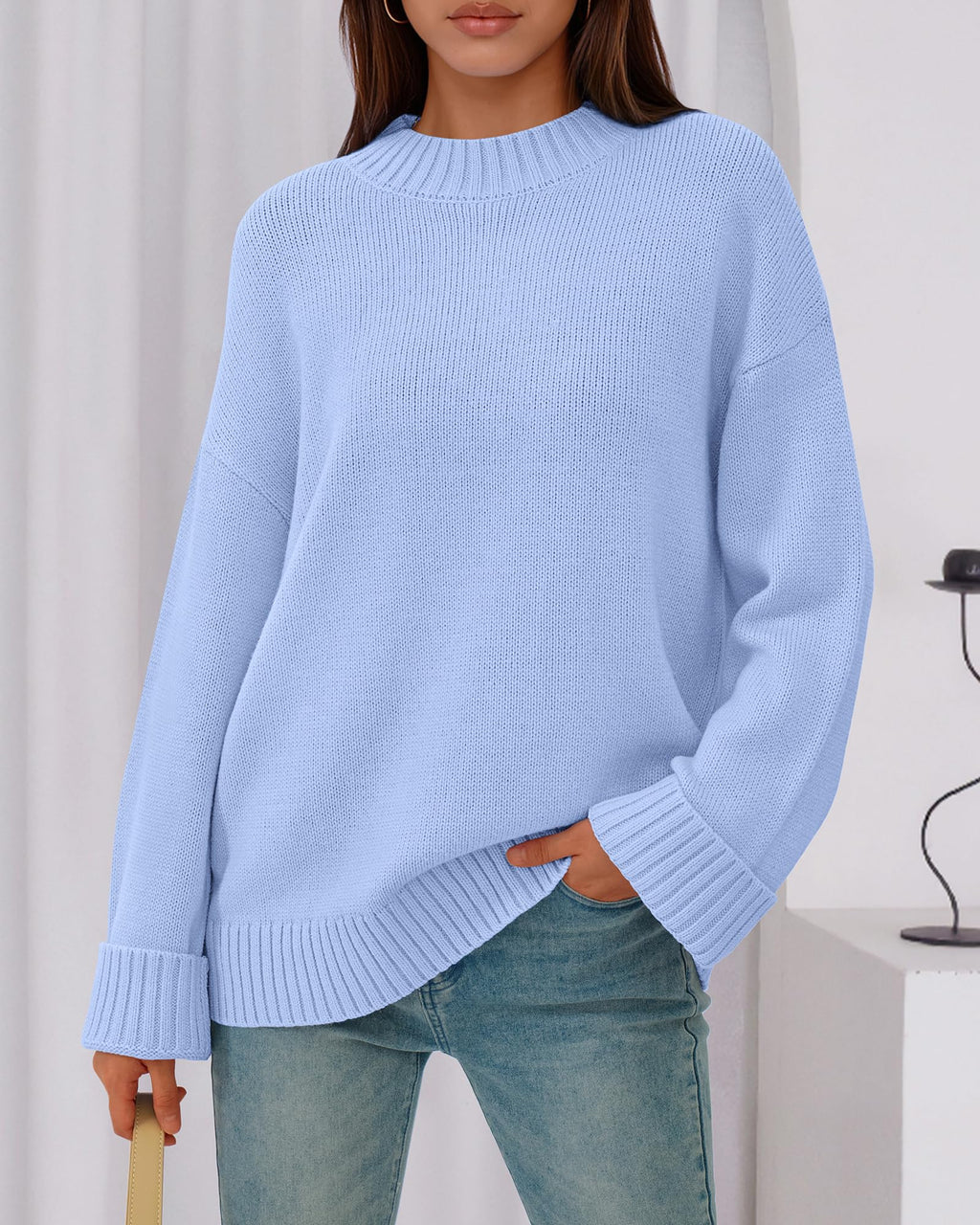 BTFBM Sweaters for Women Casual Crewneck Long Sleeve Loose Ribbed Knit Pullover Sweater Winter Clothes Fall Outfits