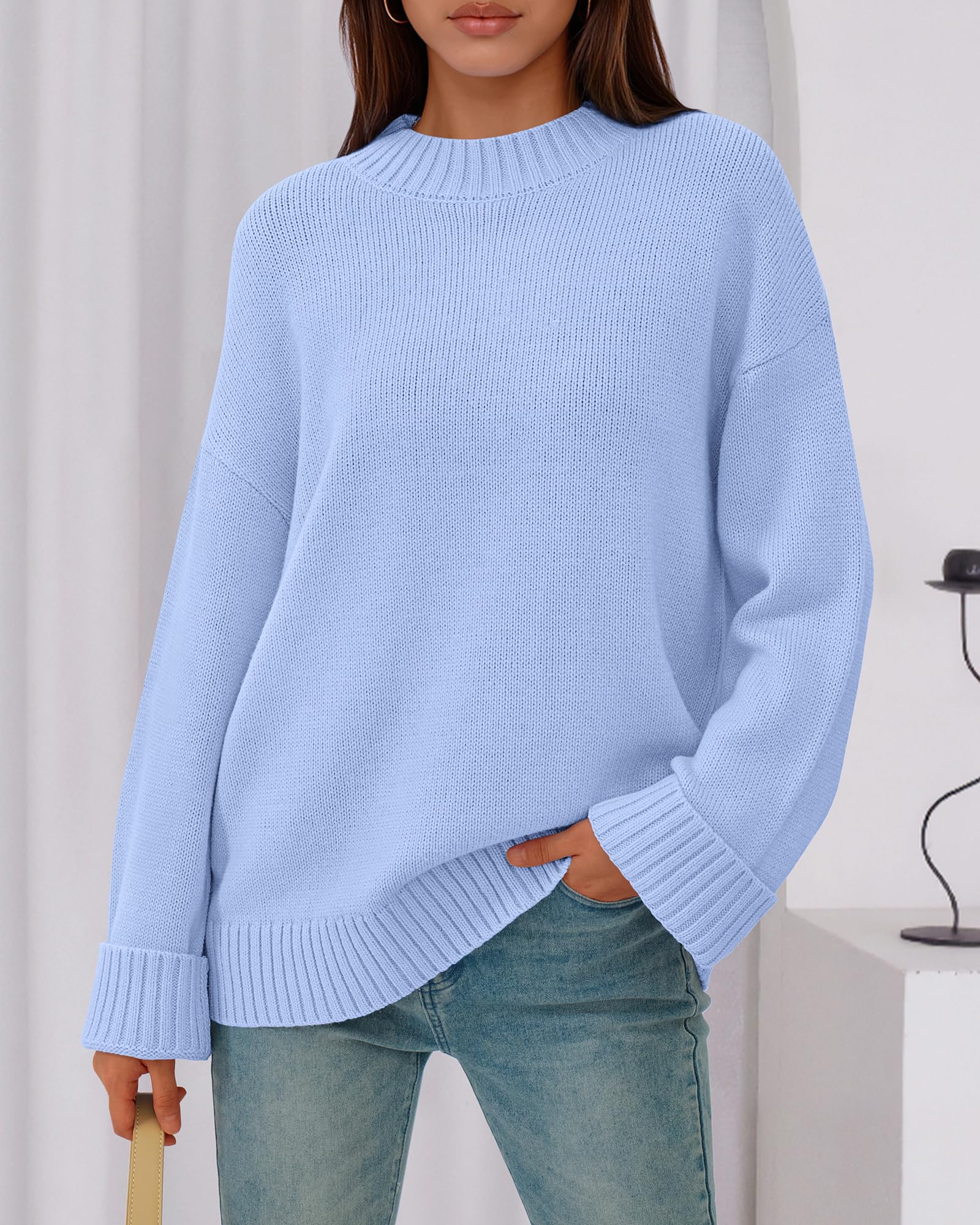 BTFBM Sweaters for Women Casual Crewneck Long Sleeve Loose Ribbed Knit Pullover Sweater Winter Clothes Fall Outfits
