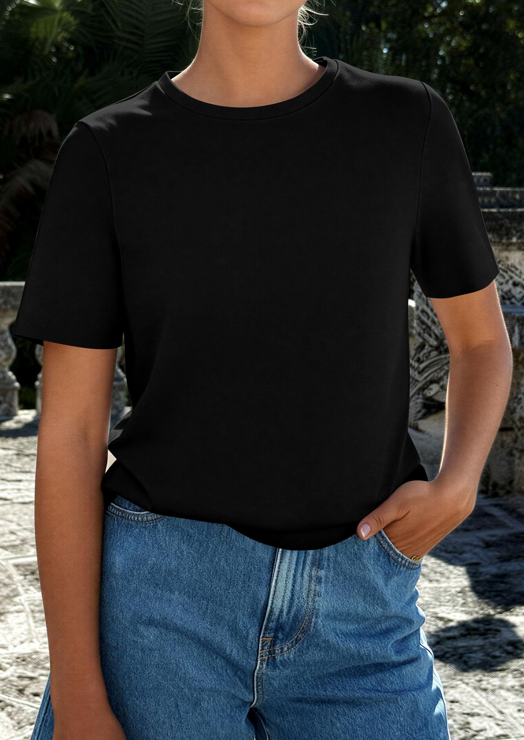 PRETTYGARDEN Womens Summer Tops Casual Basic Crewneck Short Sleeve Shirts Spring Fashion Clothing Going Out Outfits