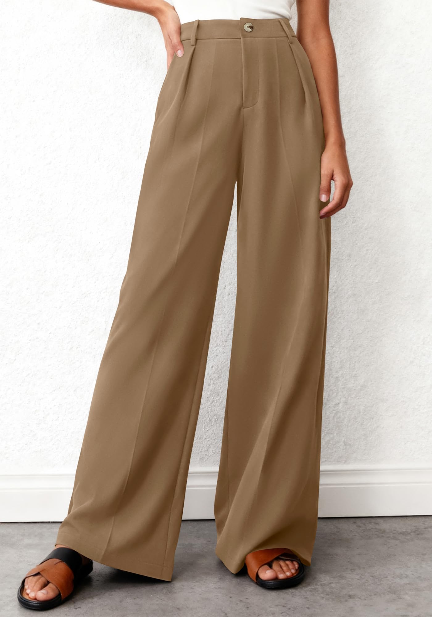 BTFBM Wide Leg Pants Woman High Waisted Button Business Casual Dressy Trousers Office Work Palazzo Pants Pockets