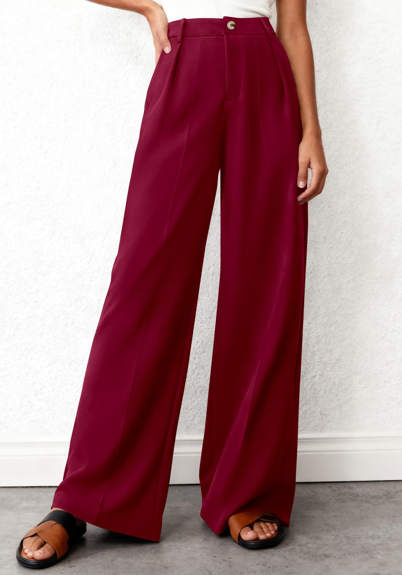 BTFBM Wide Leg Pants Woman High Waisted Button Business Casual Dressy Trousers Office Work Palazzo Pants Pockets