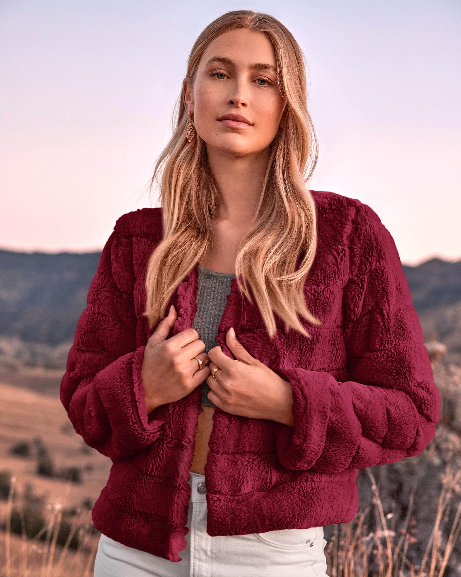 FreshPretty Winter Coats For Women Faux Fur Jacket Soft Long Sleeve Fluffy Open Front Outerwear Fall Outfits