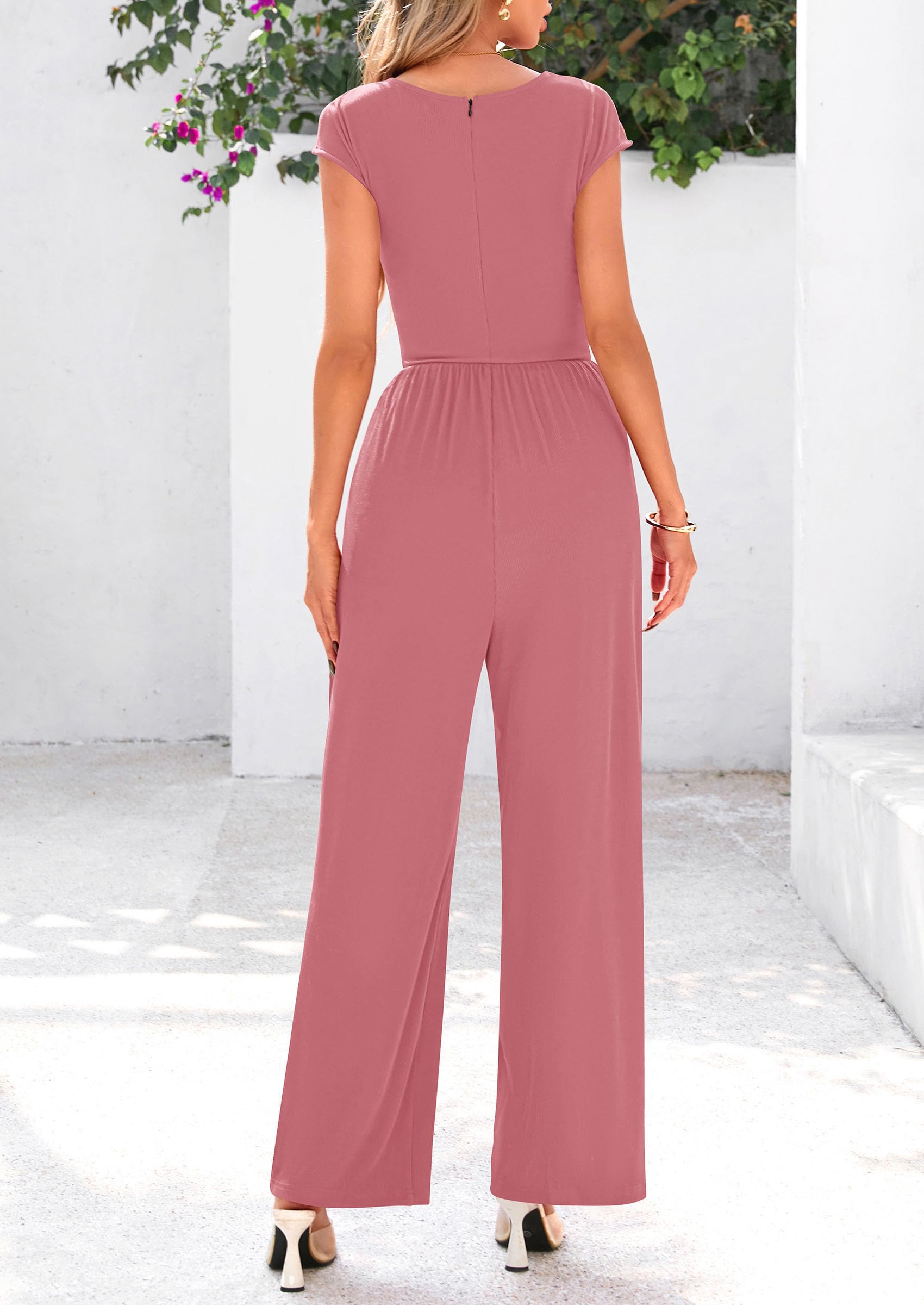 PRETTYGARDEN Summer Jumpsuits for Women Dressy Ribbed Cap Sleeve Wide Leg Pants Rompers Elegant Casual One Piece Outfits
