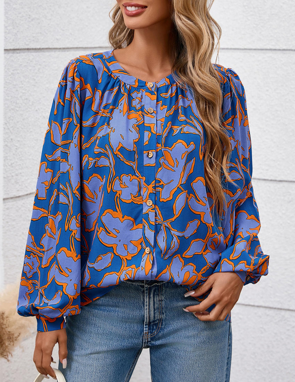PRETTYGARDEN Women's Floral Button Down Blouse Fall Fashion Dressy Casual Long Sleeve Oversized Shirts Top Boho Clothes