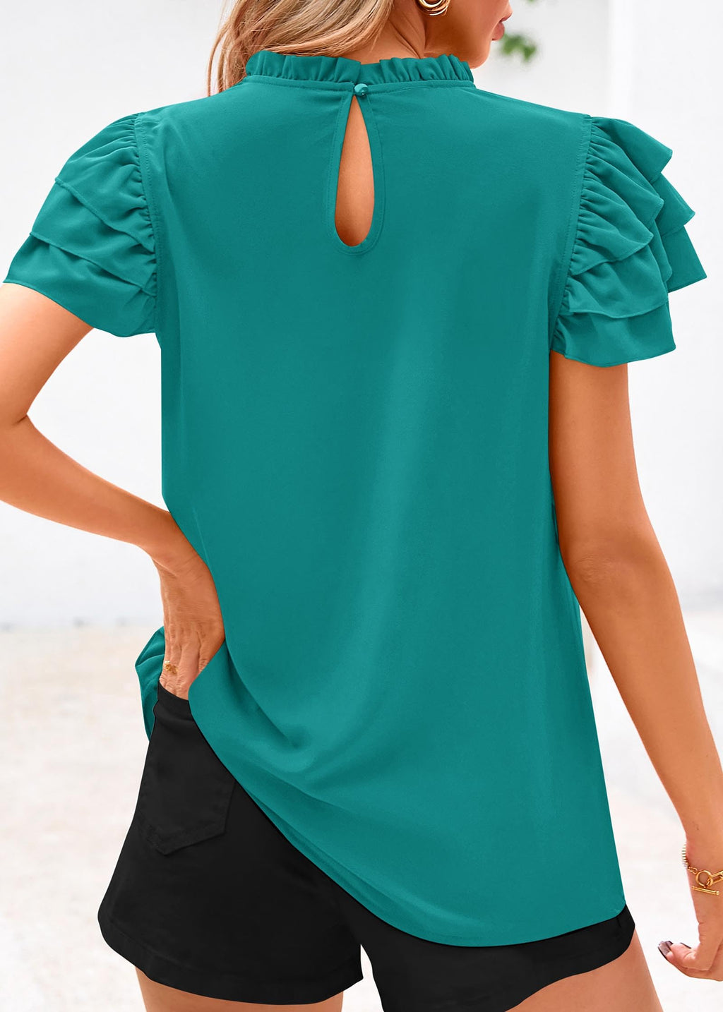 FreshPretty Blouses for Women Dressy Casual Spring Summer Ruffle Short Sleeve Mock Neck Work Shirts Tops Fashion Clothing