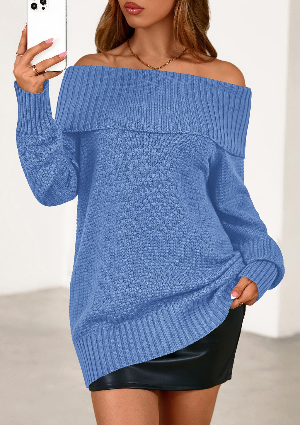 PRETTYGARDEN Womens Off The Shoulder Sweater Long Sleeve Tops Loose Knit Pullover Sweaters Fashion Fall Clothes