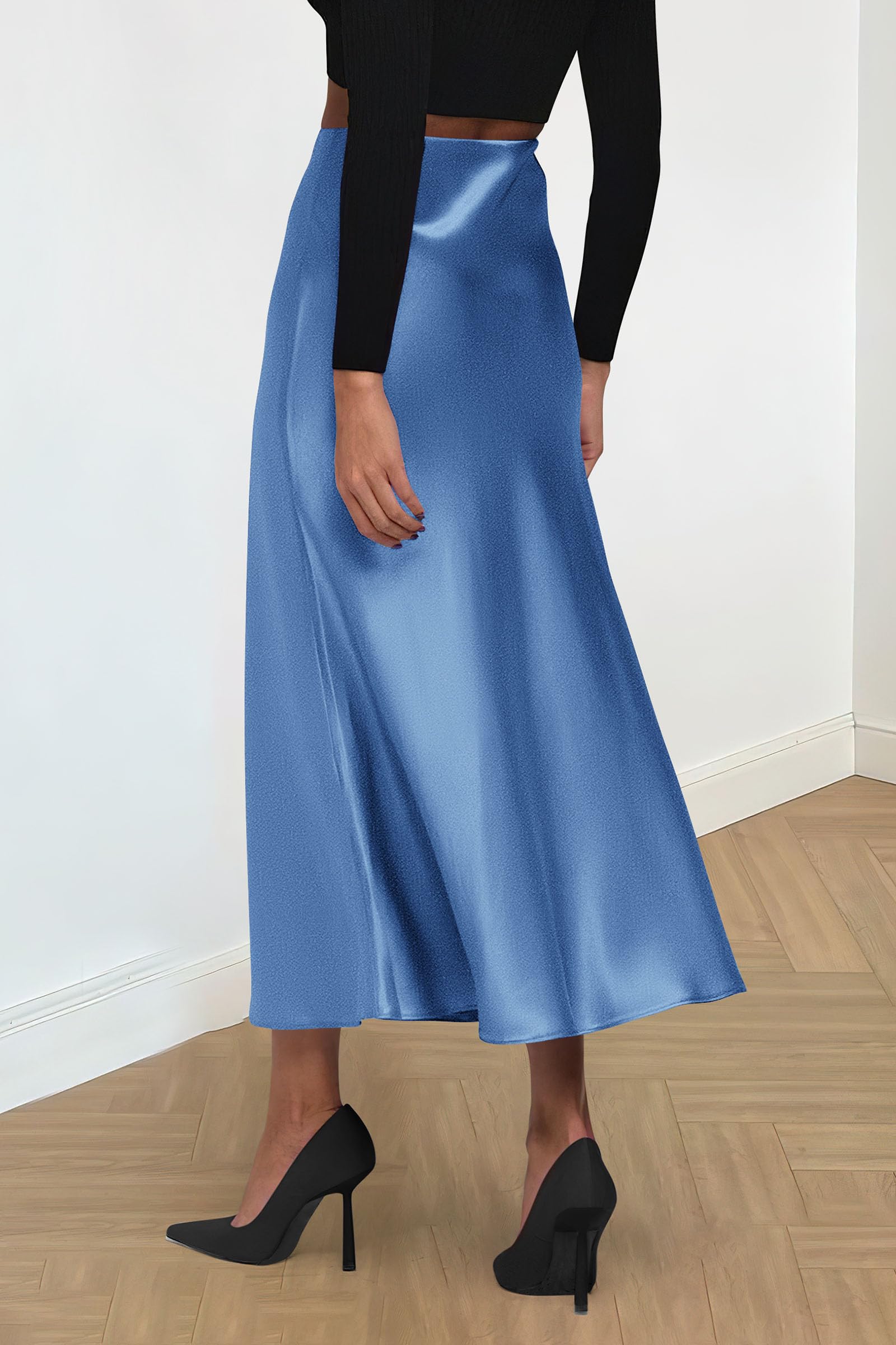 PRETTYGARDEN Women's Satin Skirts Dressy Casual Fall High Waisted Cocktail Wedding Flowy Elegant A Line Midi Skirt