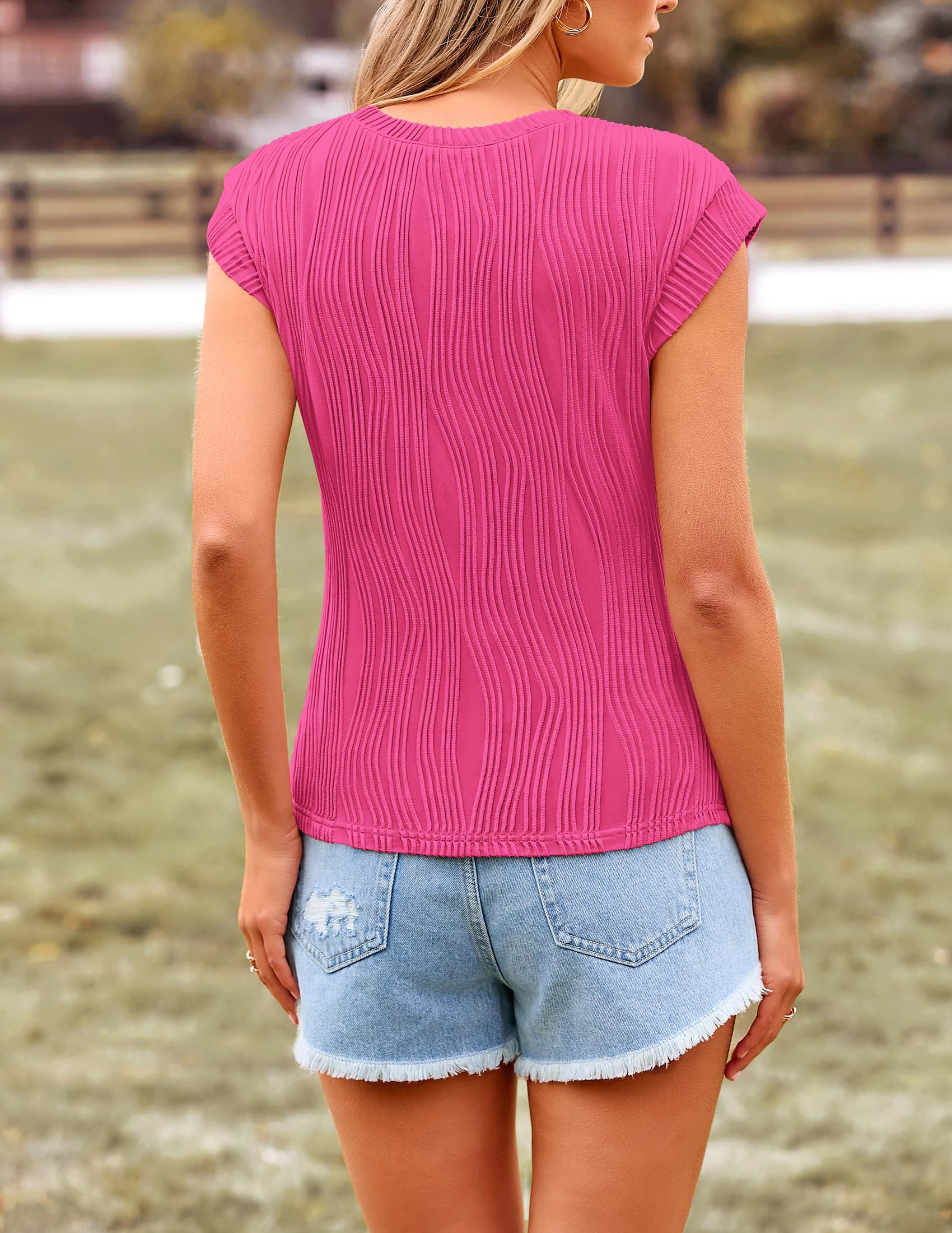 PRETTYGARDEN Blouses for Women Dressy Casual Spring Summer Business Office Tops Cap Sleeve Textured Cute Work Shirt