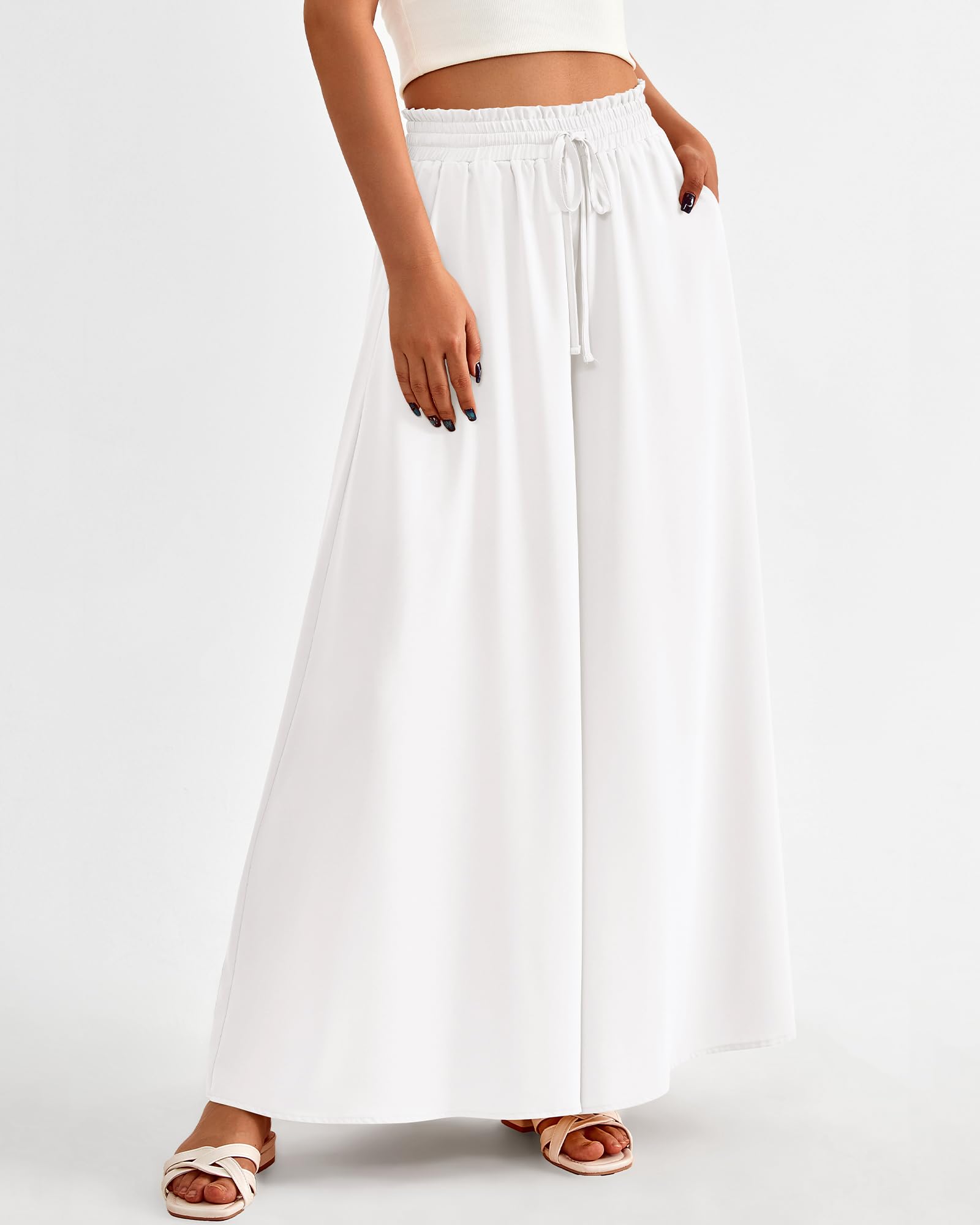 BTFBM Women Casual High Waist Wide Leg Pants Spring Summer Long Palazzo Pants Pocket Lounge Beach Vacation Clothes