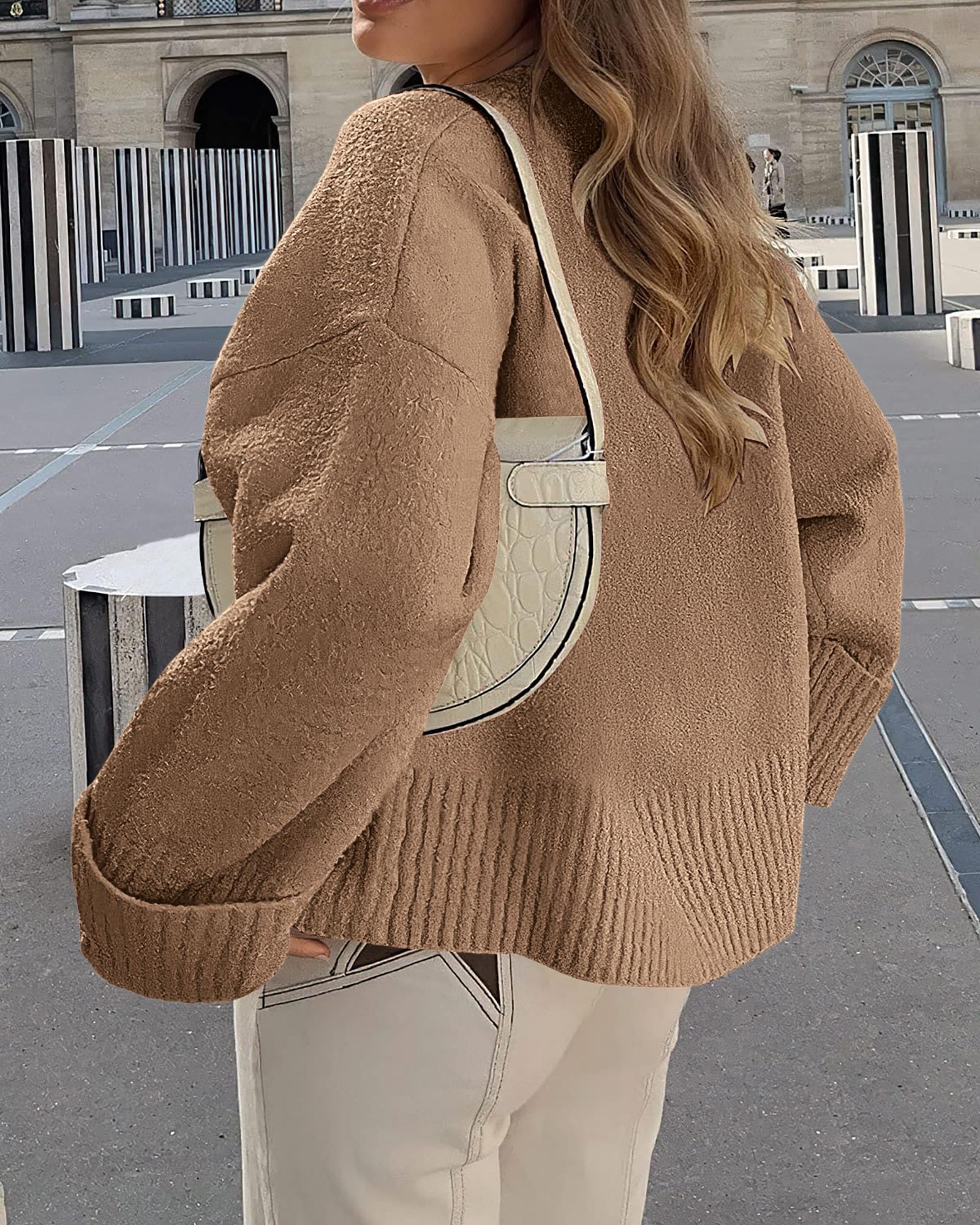 PRETTYGARDEN Women's Fall Oversized Sweaters Casual Crewneck Pullover Long Sleeve Fuzzy Chunky Knit Tops Blouse