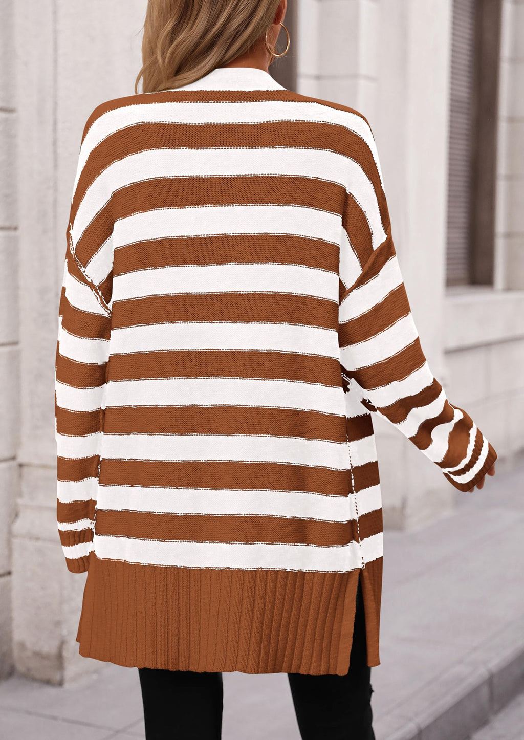 PRETTYGARDEN Women's Winter Striped Cardigan Sweaters Long Sleeve Button Down Open Front Chunky Knit Oversized Sweater Coat