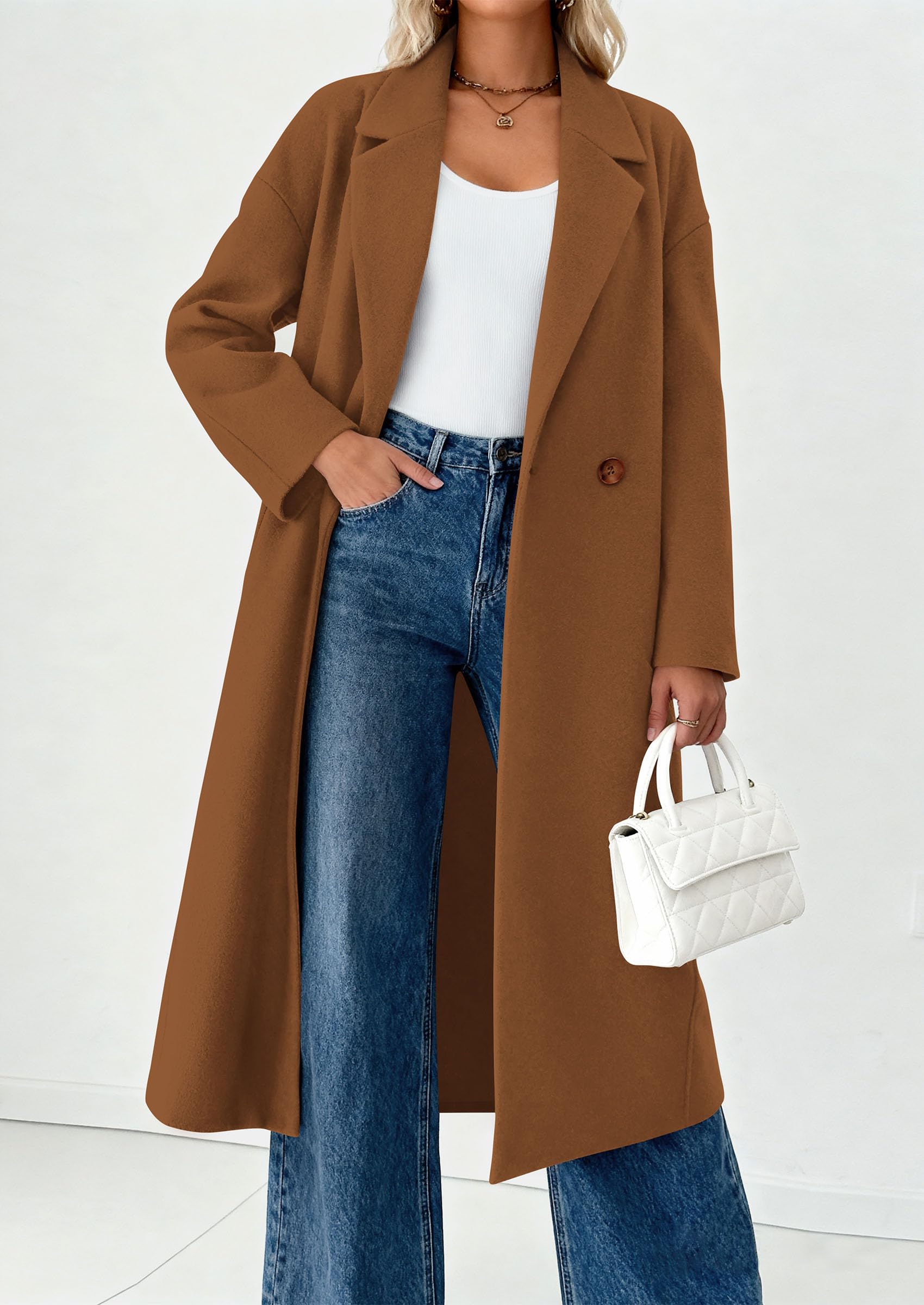 PRETTYGARDEN Womens Winter Coats Trendy Long Sleeve Notch Lapel Button Long Jackets Casual Oversized Vacation Outfits