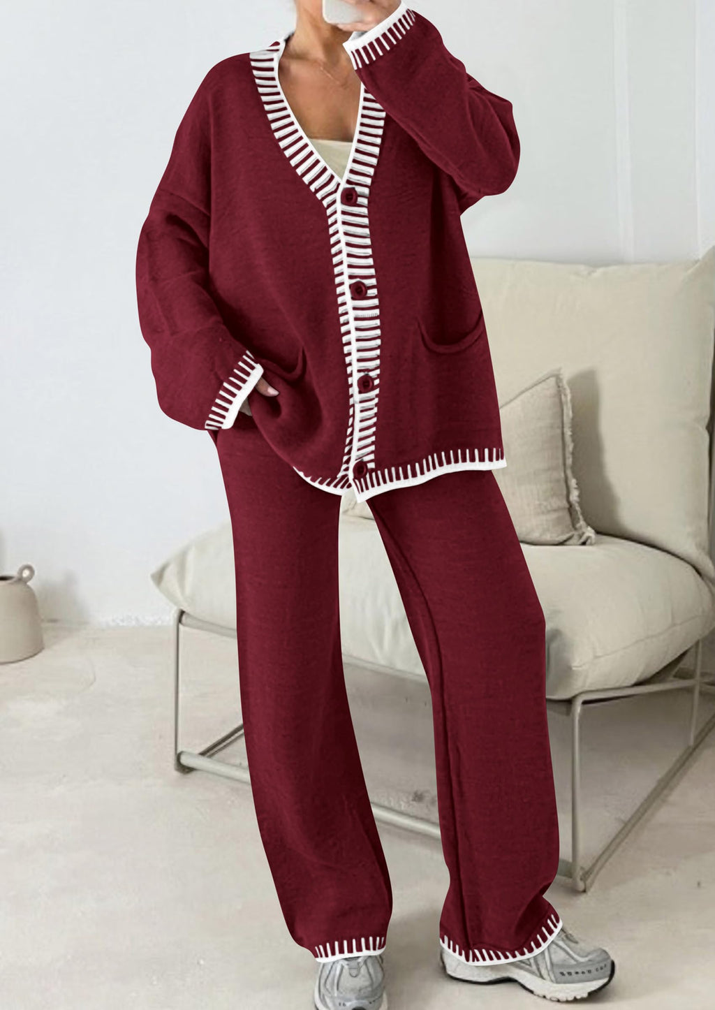 PRETTYGARDEN Lounge Sets for Women Fall Loungewear 2 Piece Outfits Cardigan Sweaters Track Suit Matching Winter Clothing