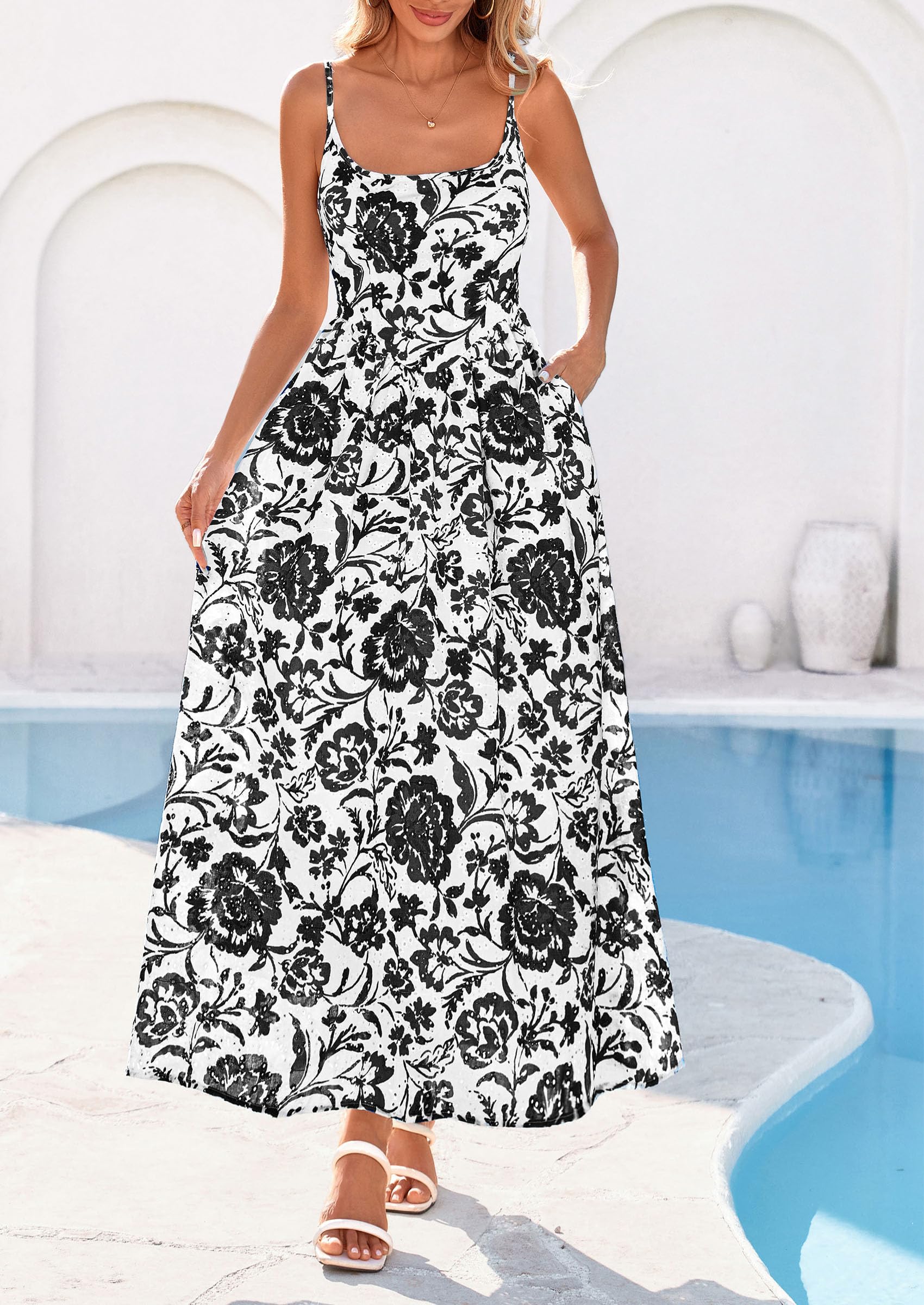 PRETTYGARDEN Womens Spring Boho Maxi Dress Eyelet Floral Long Flowy Sundresses Summer Beach Vacation Clothes
