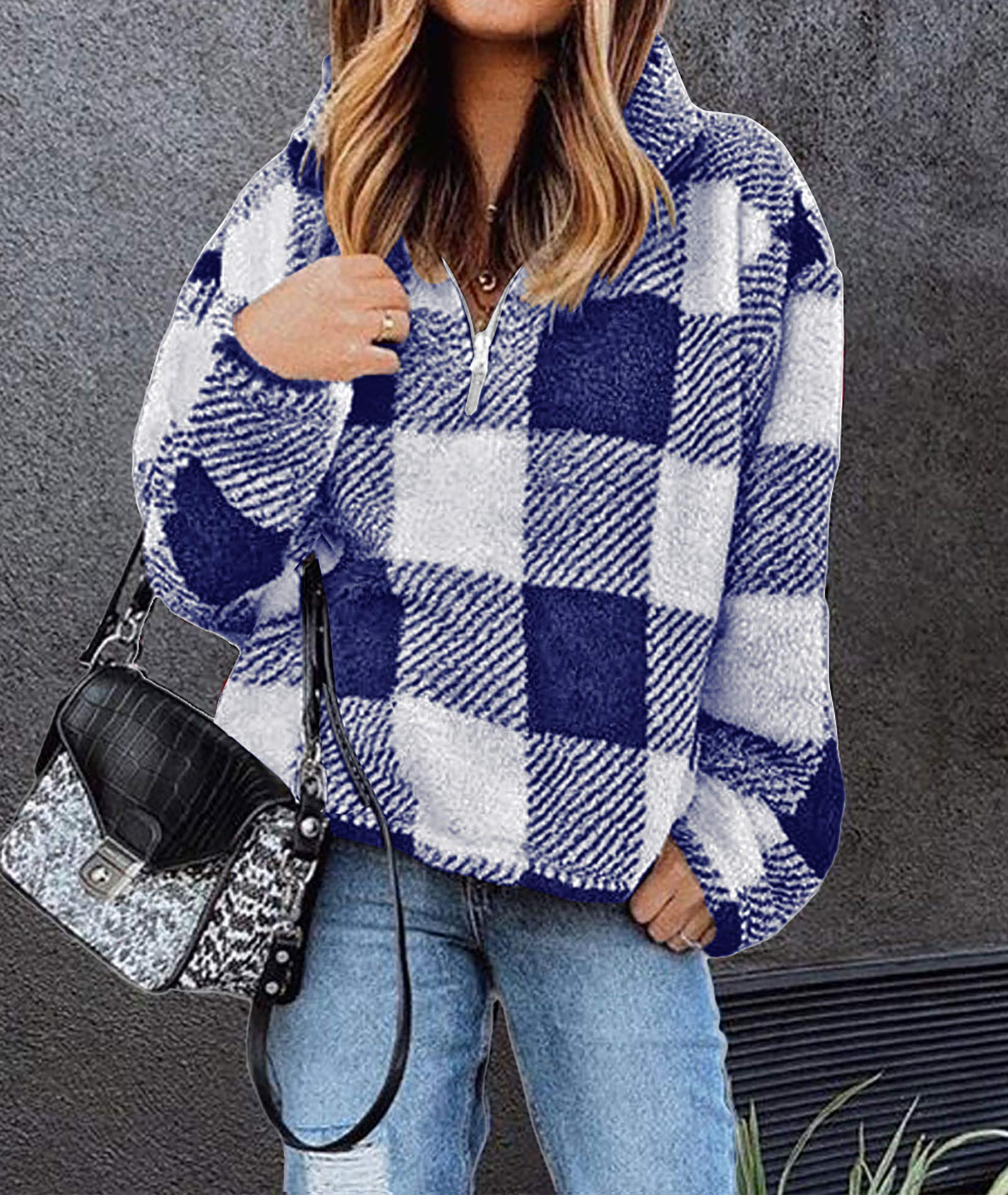 BTFBM Womens Sweatshirt Sherpa Quarter Zip Pullover Fall Winter Long Sleeve Fleece Sweaters Hoodies Sweatshirts Clothes