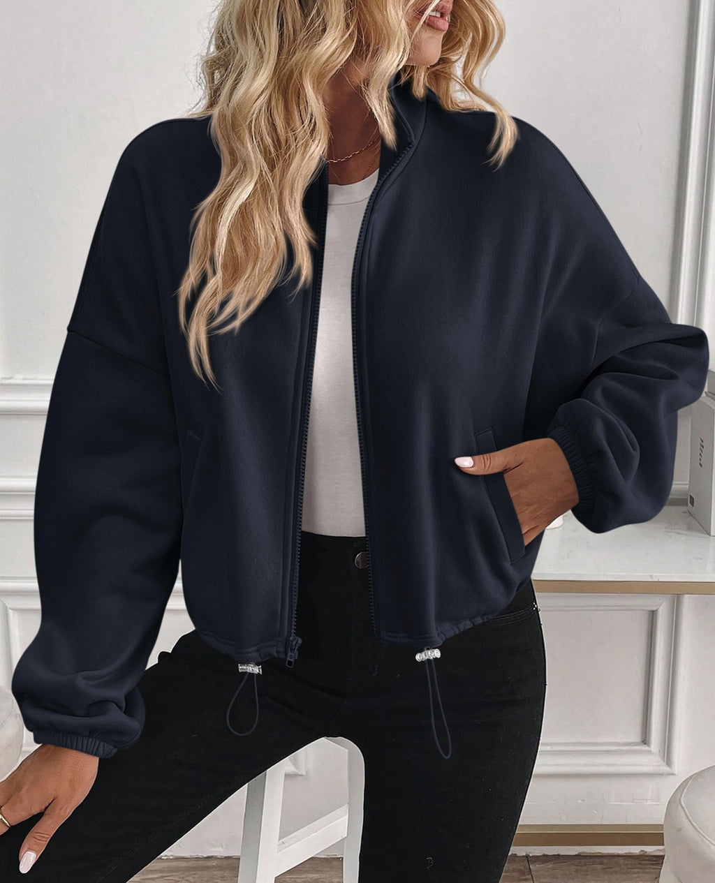 PRETTYGARDEN Womens Zip Up Fleece Cropped Sweatshirt Jacket