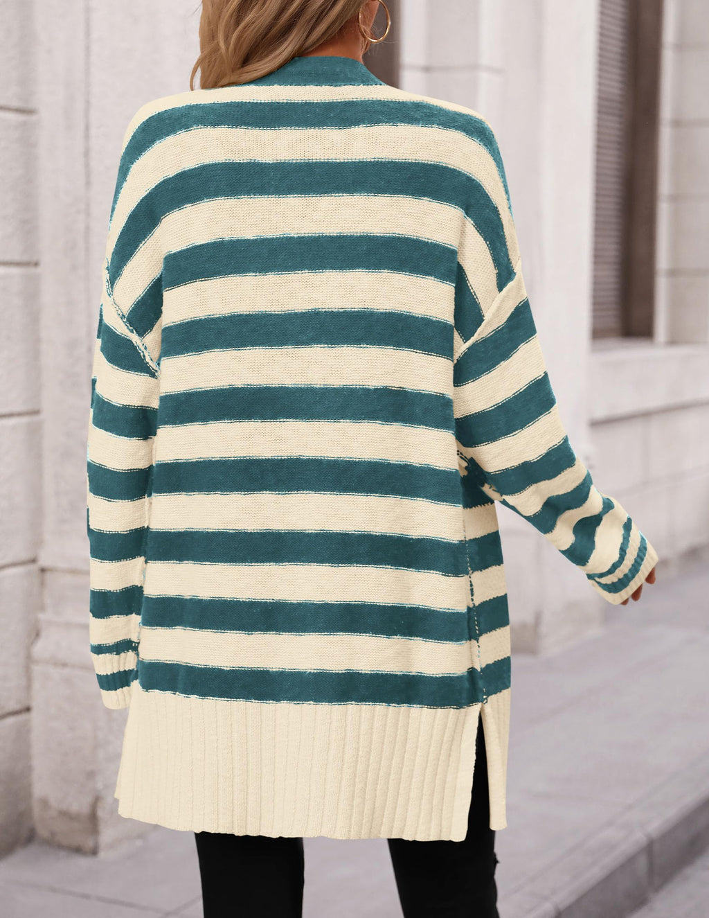 PRETTYGARDEN Women's Winter Striped Cardigan Sweaters Long Sleeve Button Down Open Front Chunky Knit Oversized Sweater Coat