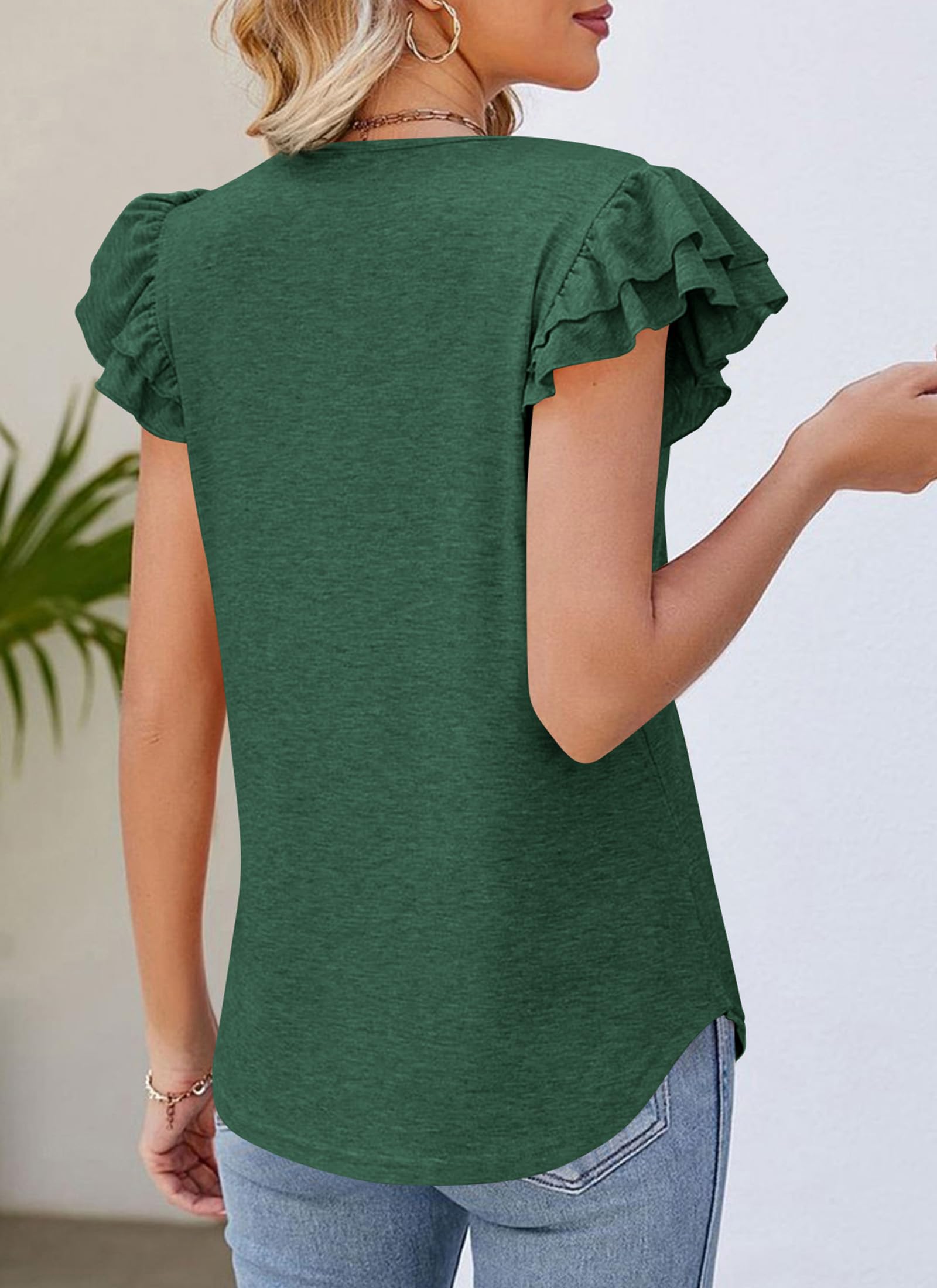 PRETTYGARDEN Summer Tops for Women Spring Trendy Fashion Clothes Casual Ruffle V Neck Short Sleeve Shirts Blouses
