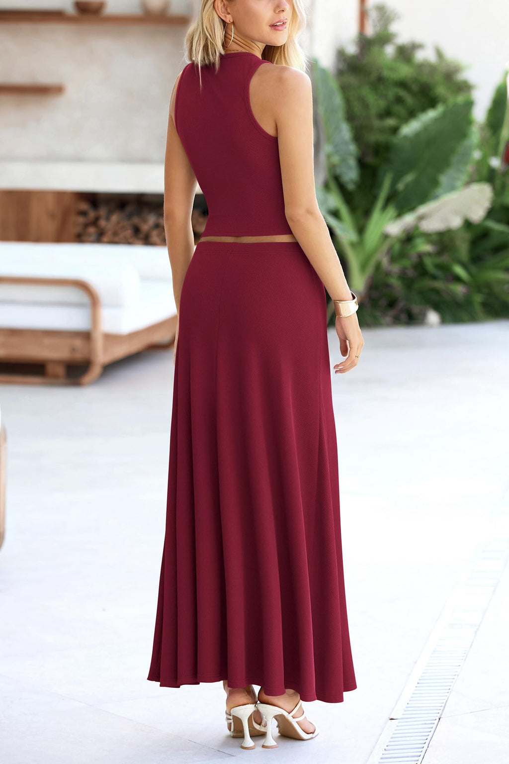 PRETTYGARDEN Women's 2 Piece Maxi Skirt Sets Casual Summer Knit Cropped Tank Top High Waisted Long Skirts Outfit