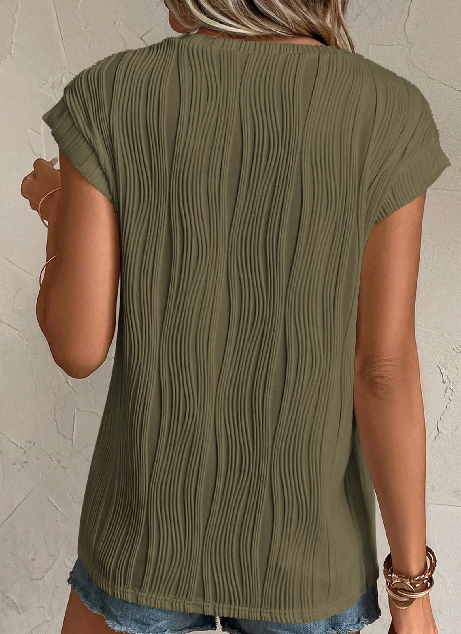 PRETTYGARDEN Blouses for Women Dressy Casual Spring Summer Business Office Tops Cap Sleeve Textured Cute Work Shirt