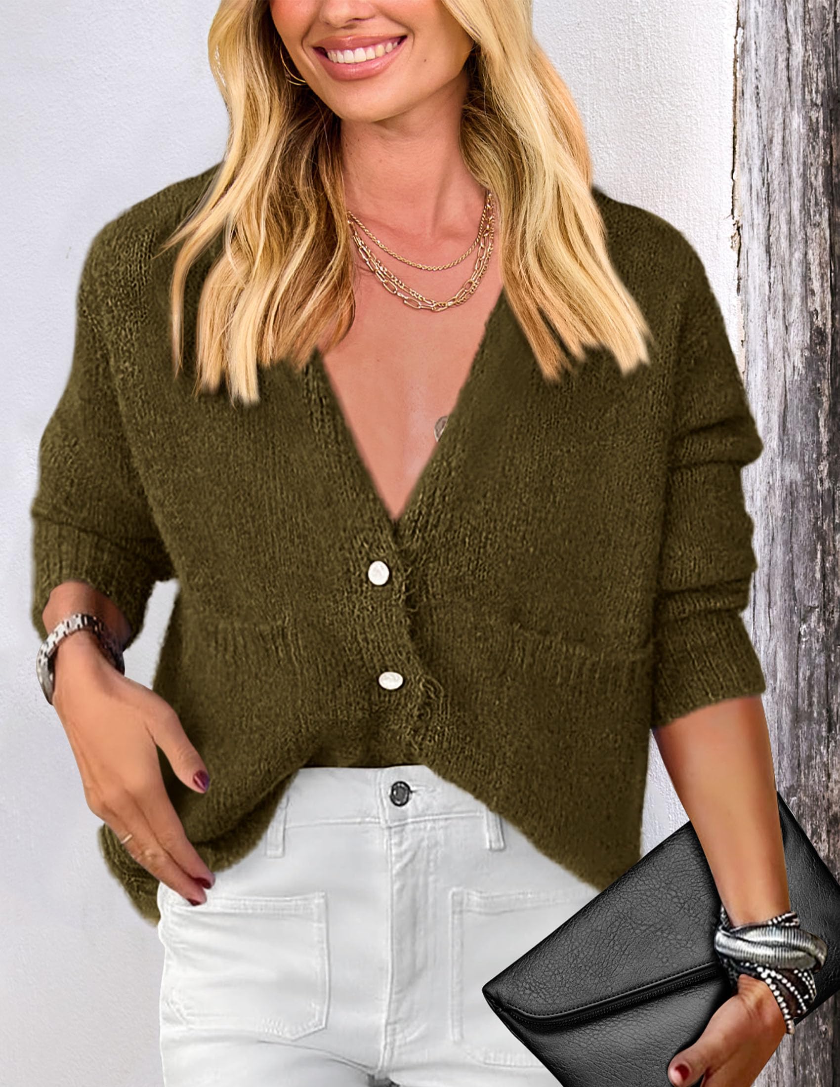 PRETTYGARDEN Women's Knit Cardigan Sweaters Casual Long Sleeve Open Front Button Up Ribbed Fall Spring Sweater Jackets