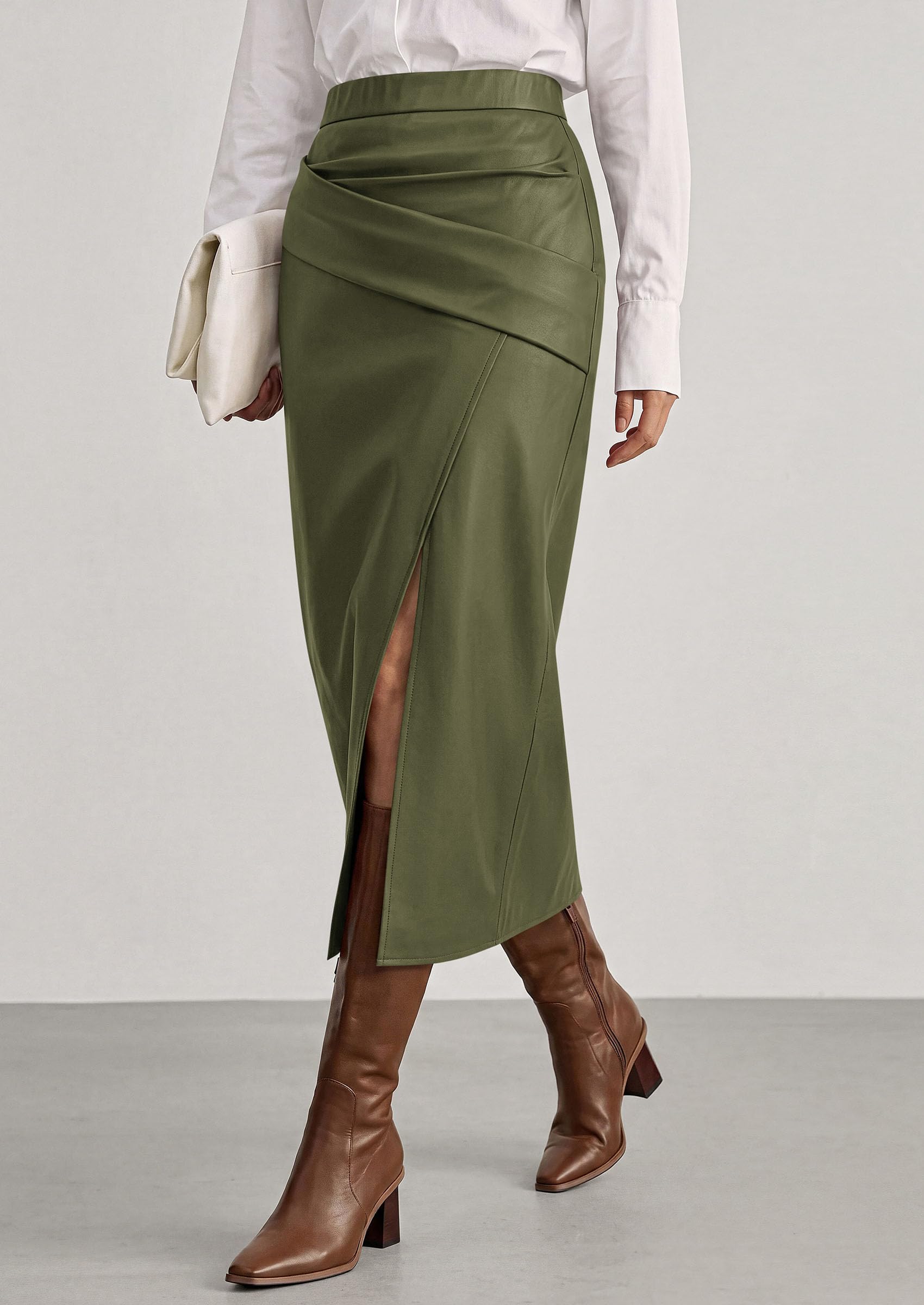 PRETTYGARDEN Faux Leather Long Skirts for Women