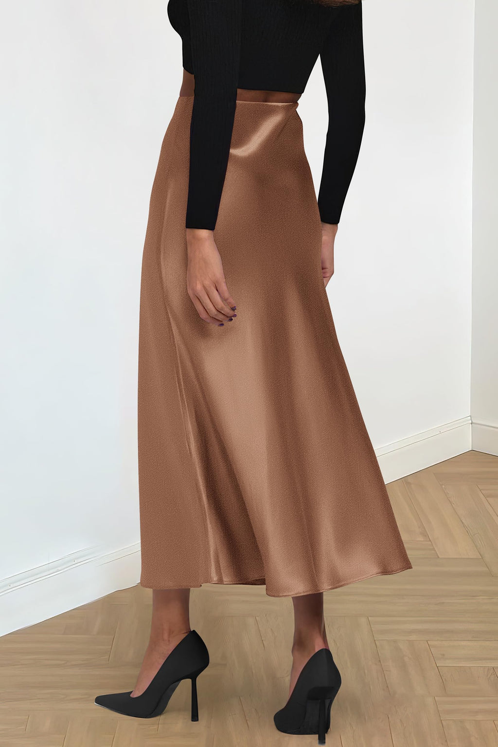 PRETTYGARDEN Women's Satin Skirts Dressy Casual Fall High Waisted Cocktail Wedding Flowy Elegant A Line Midi Skirt