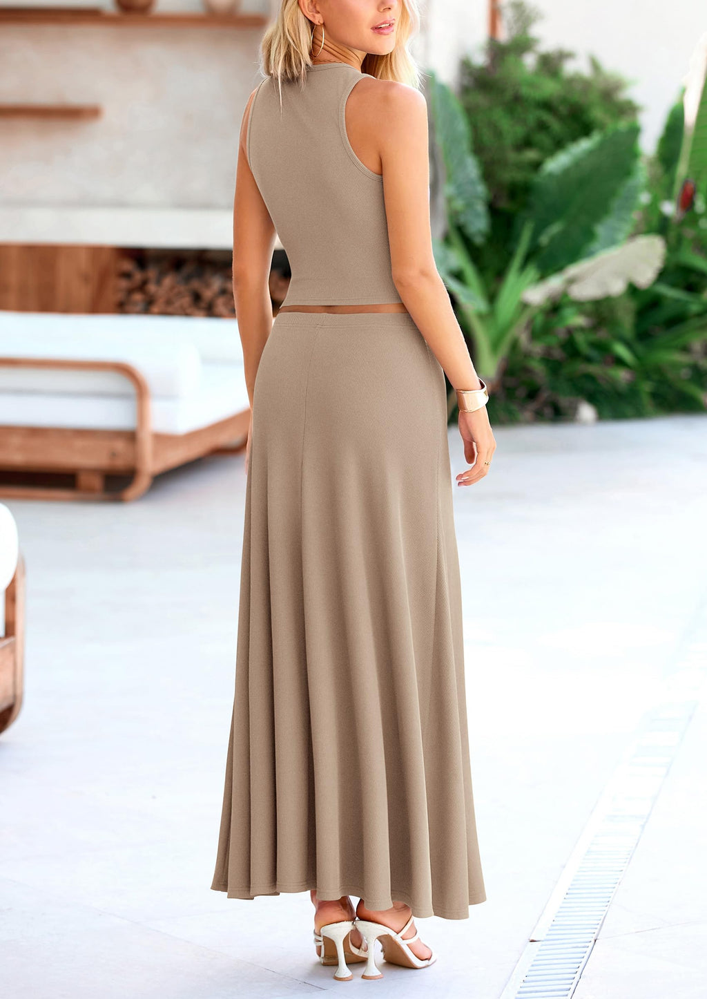 PRETTYGARDEN Women's 2 Piece Maxi Skirt Sets Casual Summer Knit Cropped Tank Top High Waisted Long Skirts Outfit