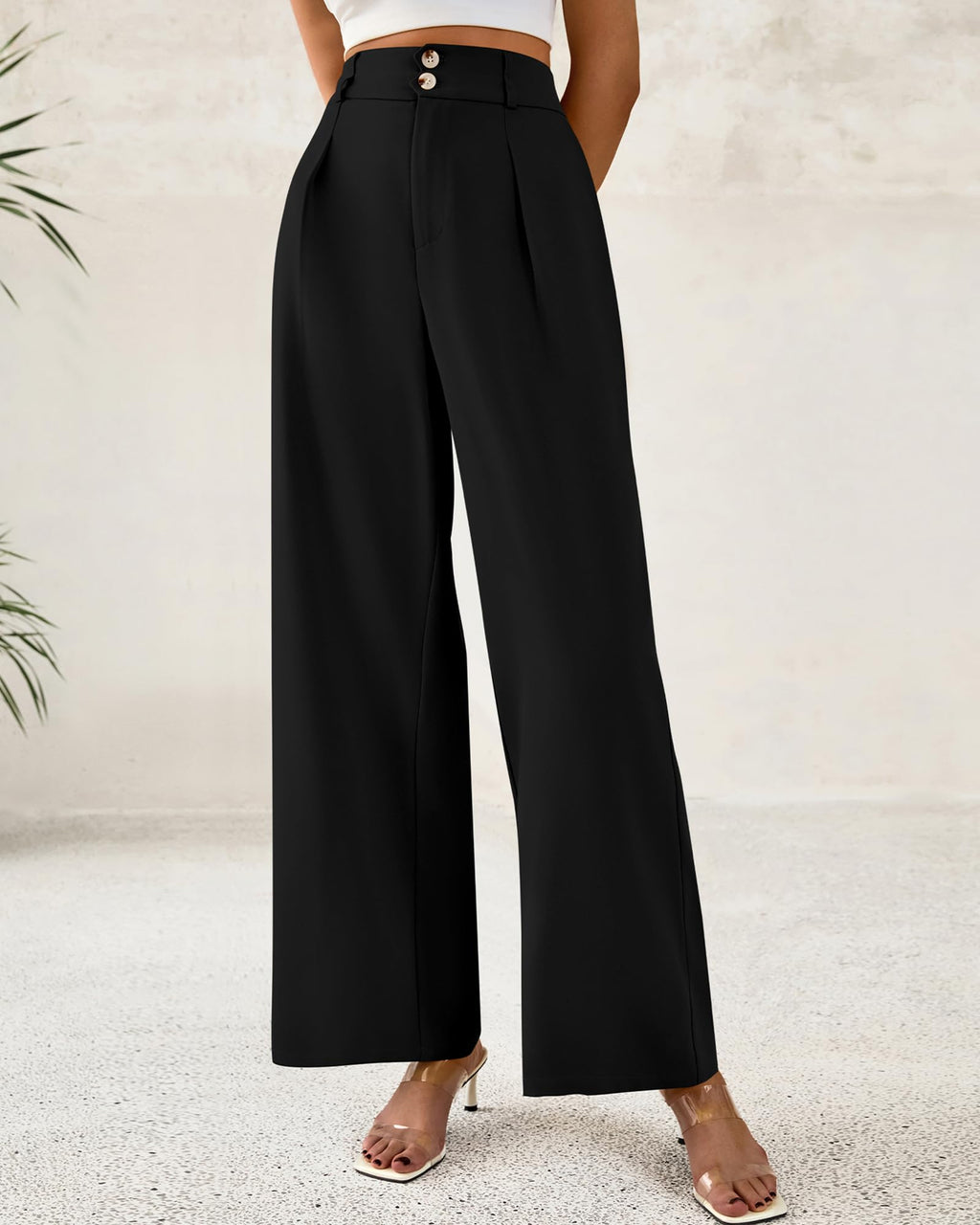 BTFBM Women Wide Leg Dress Pants High Waisted Button Pleated Business Casual Trousers Office Work Palazzo Pants