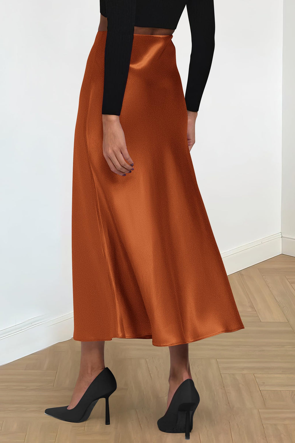 PRETTYGARDEN Women's Satin Skirts Dressy Casual Fall High Waisted Cocktail Wedding Flowy Elegant A Line Midi Skirt