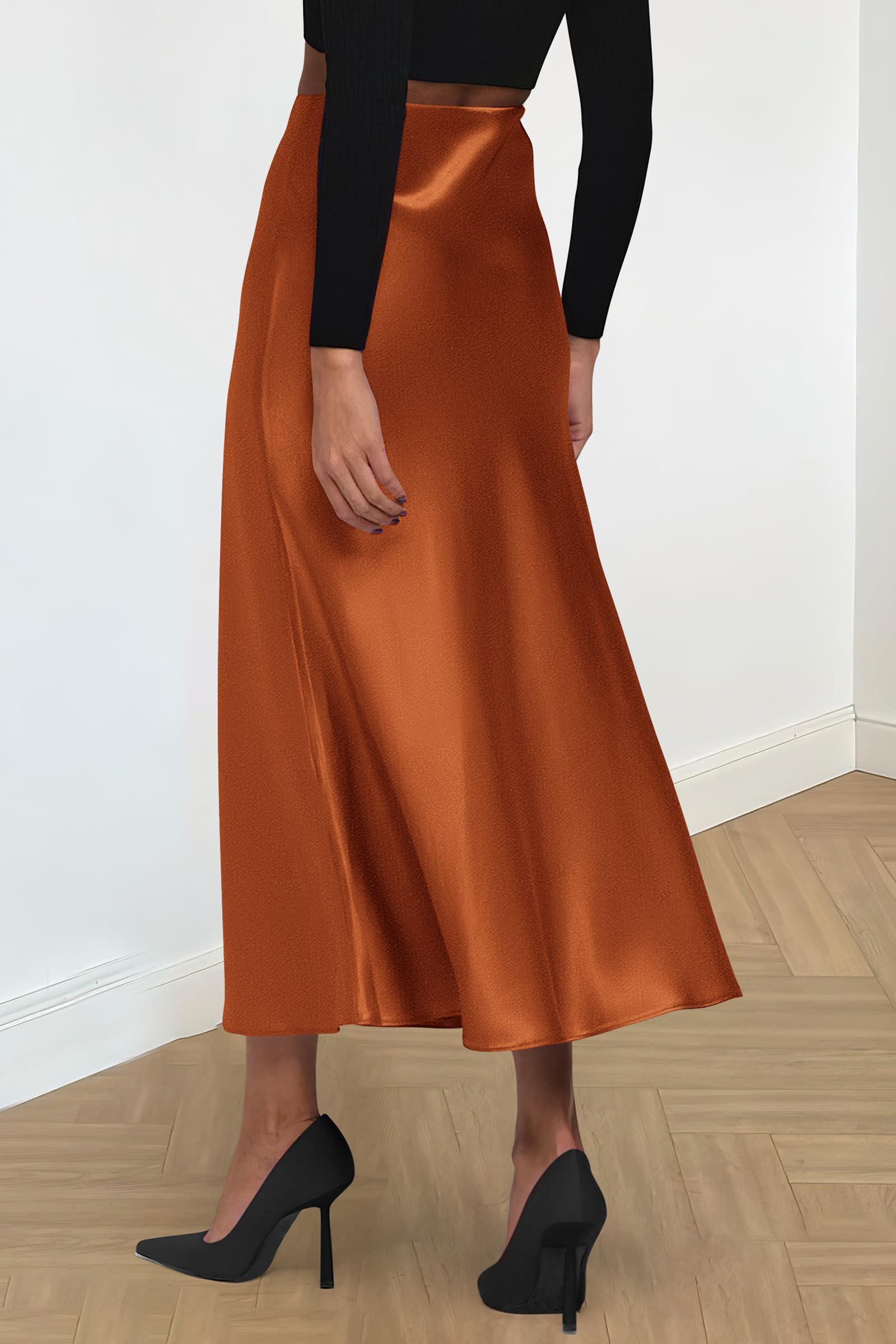 PRETTYGARDEN Women's Satin Skirts Dressy Casual Fall High Waisted Cocktail Wedding Flowy Elegant A Line Midi Skirt