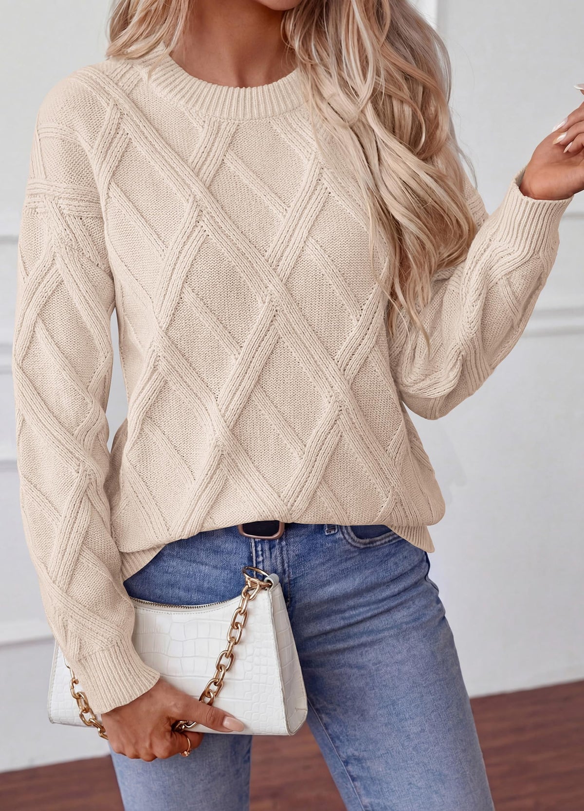 FreshPretty Women's Long Sleeve Sweaters Crewneck Cable Knit Pullover Cute Knitted,Loose Fit Daily Wear,Business Casual Work,Travel Vacation,Fall Fashion Must Have