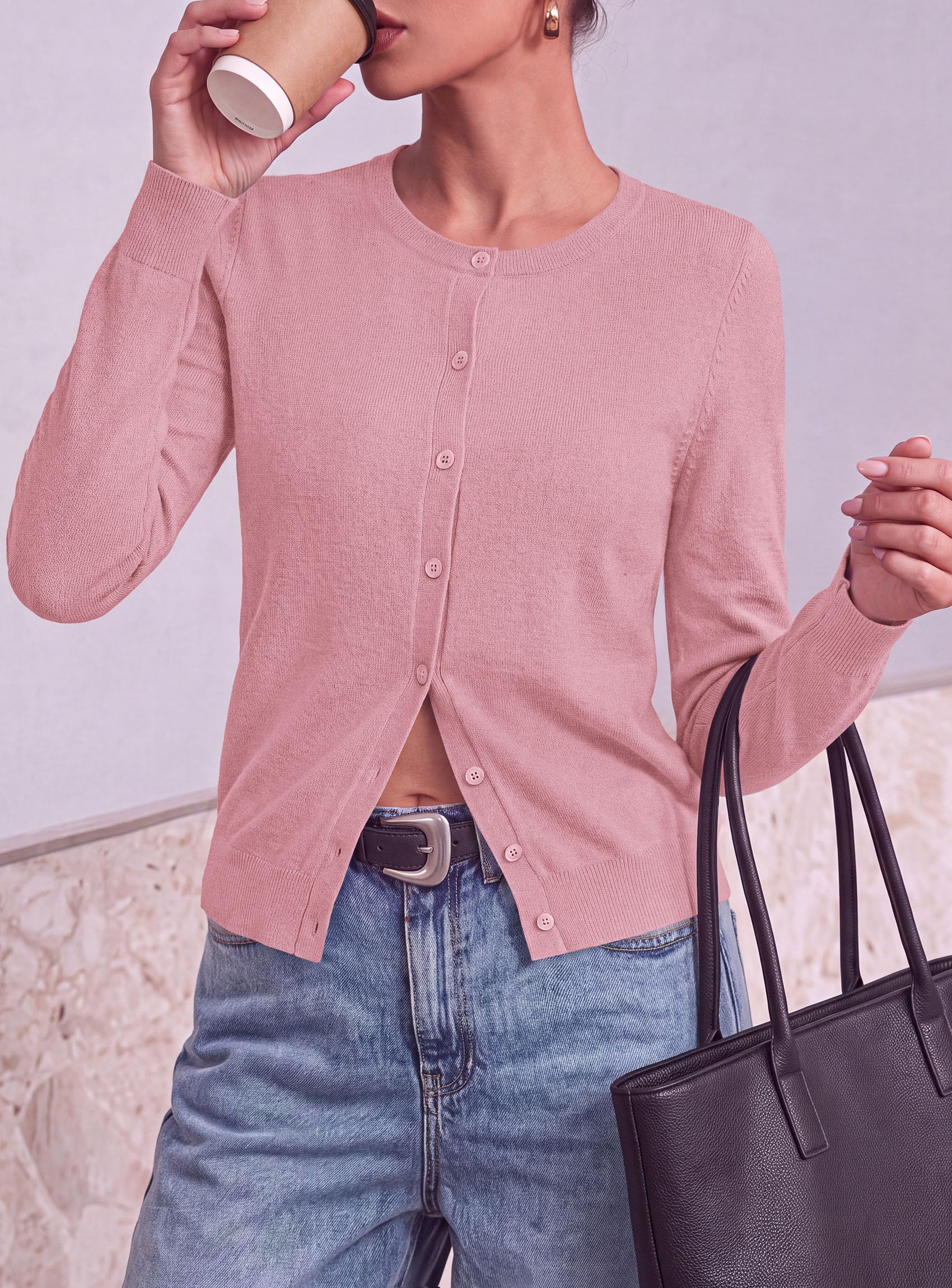 PRETTYGARDEN Lightweight Cardigans for Women Knit Sweaters Long Sleeve Button Down Shirts, Casual Work Office Going Out Tops, Fall Winter Layering Clothes, Bolero Shrugs for Dresses