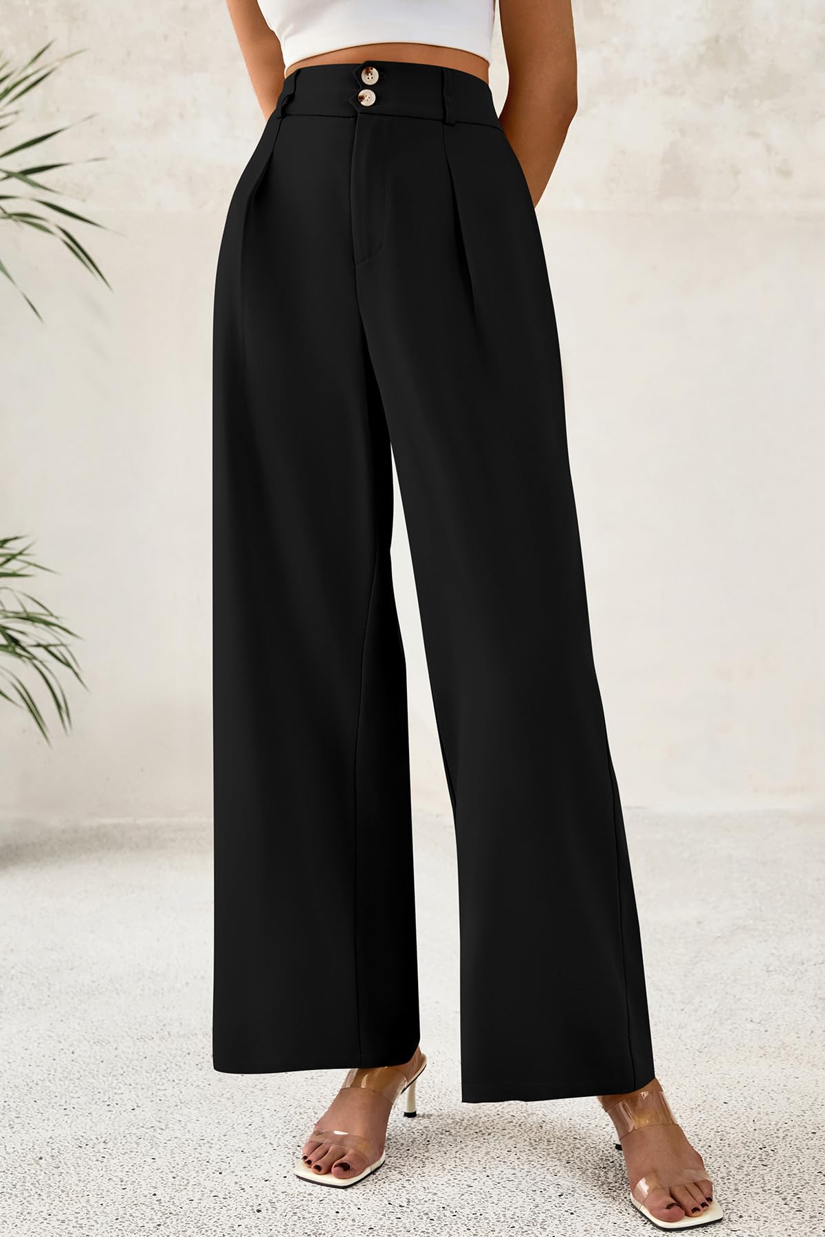 FreshPretty Women Wide Leg Dress Pants High Waist Work Trousers Button Pleated Slacks Palazzo Pants Business Casual Outfits