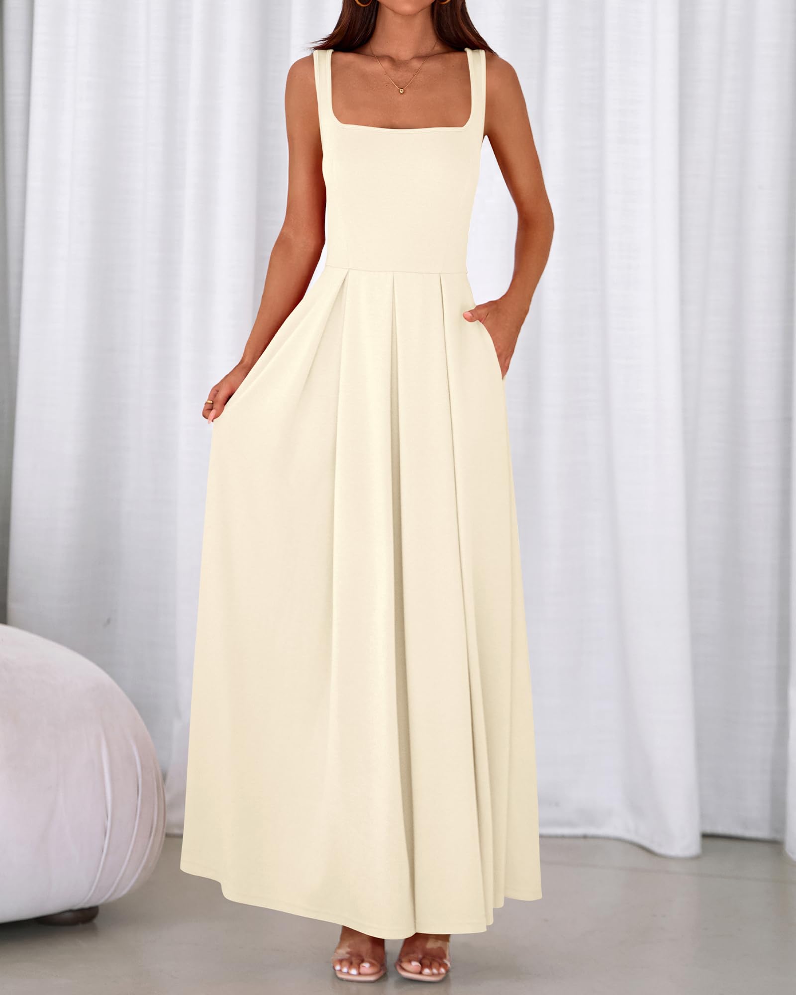BTFBM Women Summer Square Neck Maxi Dress Spring Elegant Classy Sleeveless Formal Wedding Guest Cocktail Dresses