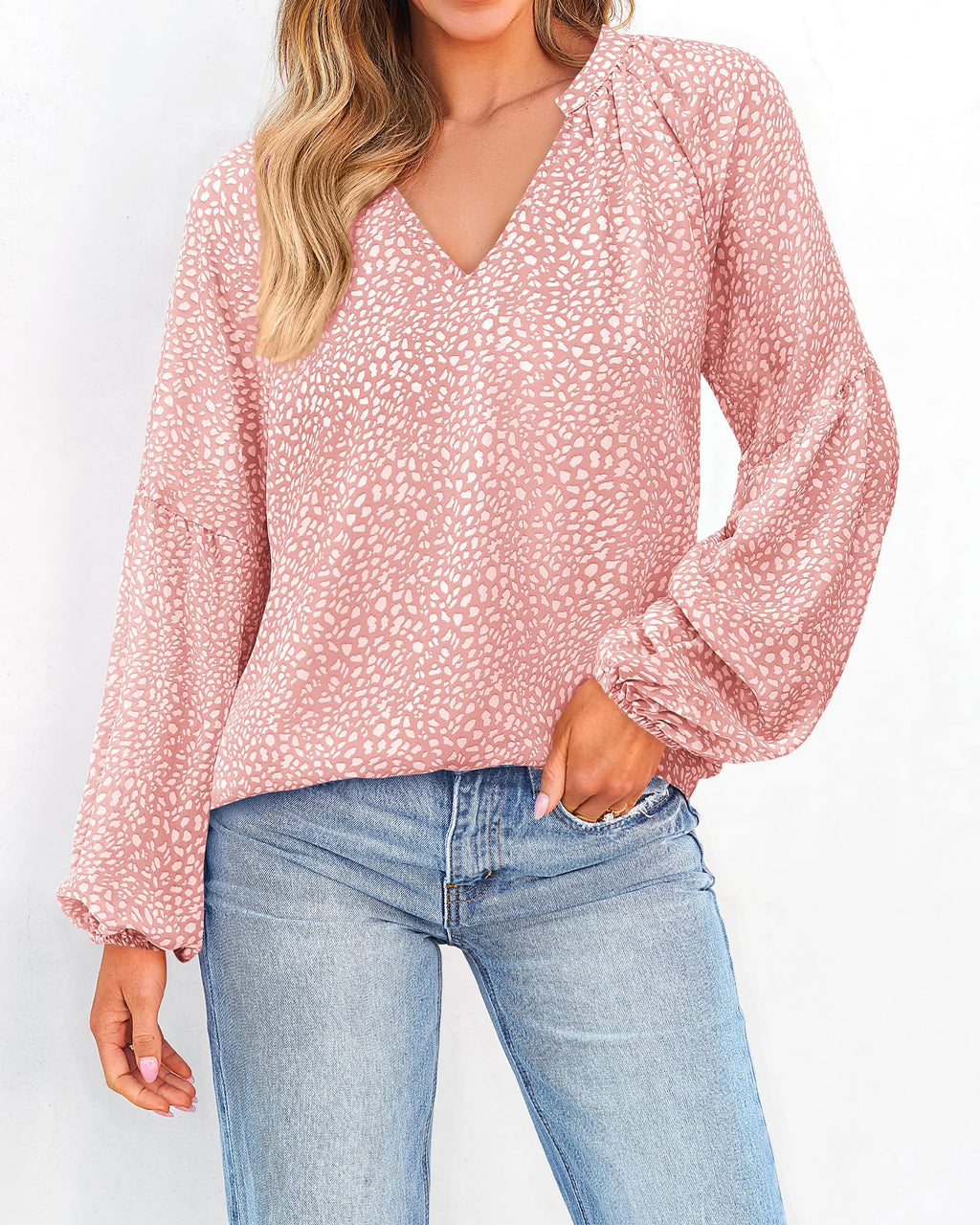 BTFBM Blouses for Women Dressy Casual Floral Summer Boho Tops V Neck Lightweight Long Sleeve Shirts Spring Clothes