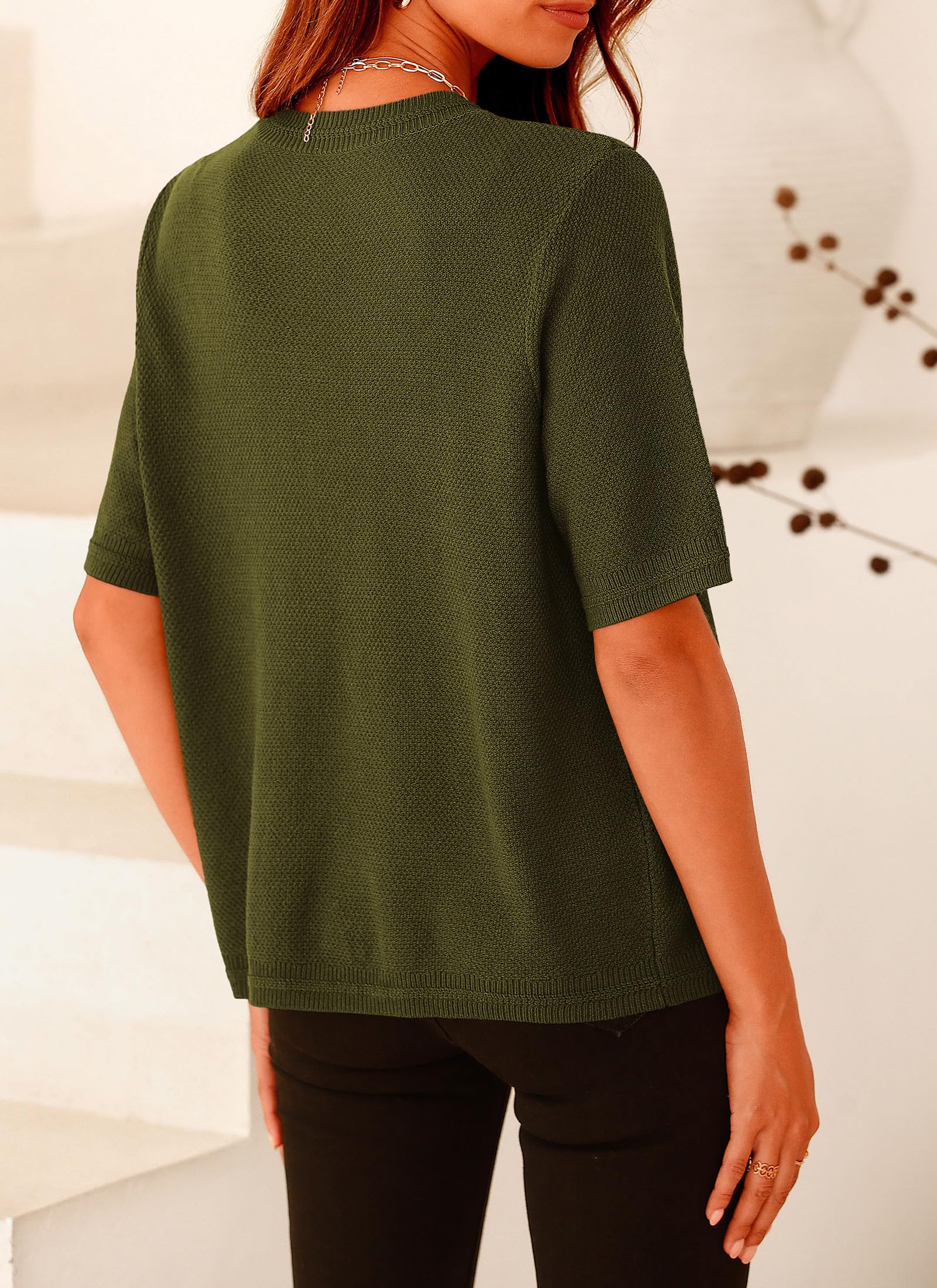PRETTYGARDEN Women's Summer Button Down Shirts Casual Short Sleeve Crew Neck Ribbed Knit Blouse Top Cardigans