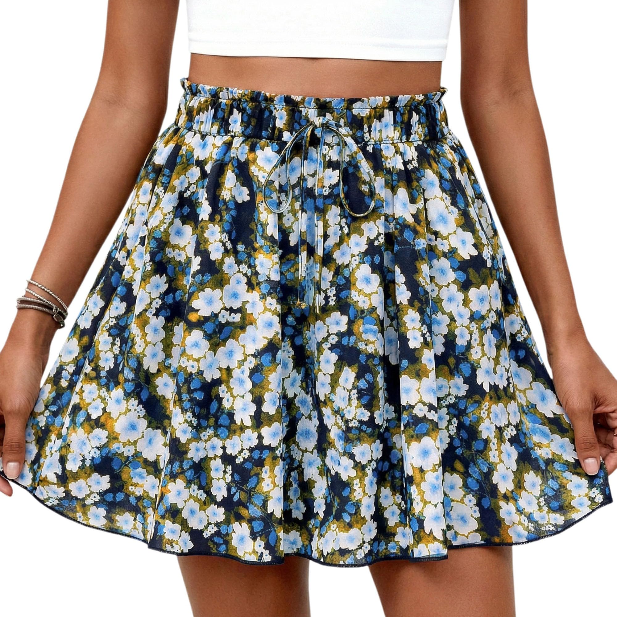 PRETTYGARDEN Women's Flowy Shorts Summer Fashion Beach Vacation Clothes Casual High Waist Wide Leg Ruffle Shorts